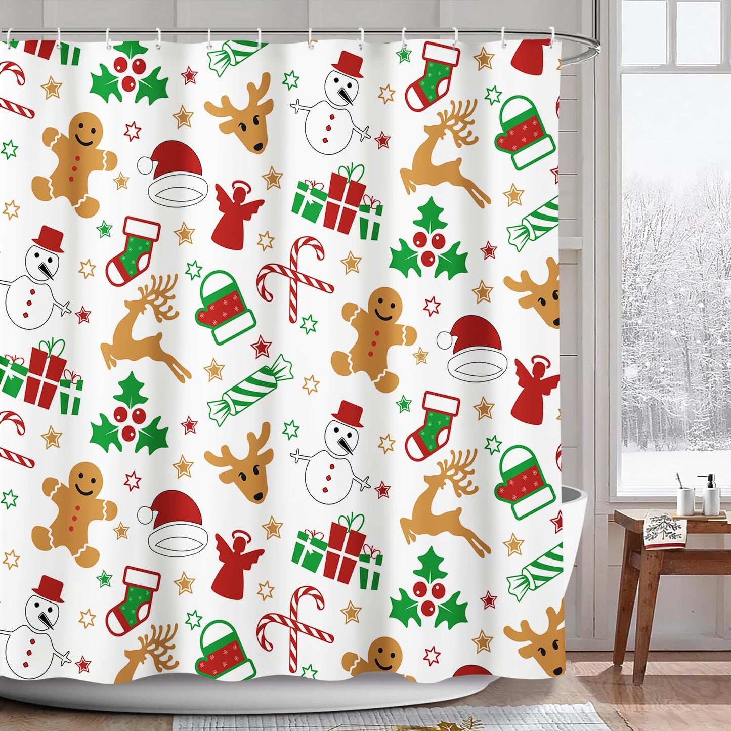 AIBIIN Christmas Gingerbread Man Shower Curtain Winter Christmas Shower Curtain for Bathroom Holiday Cartoon Waterproof Machine Washable Decoration