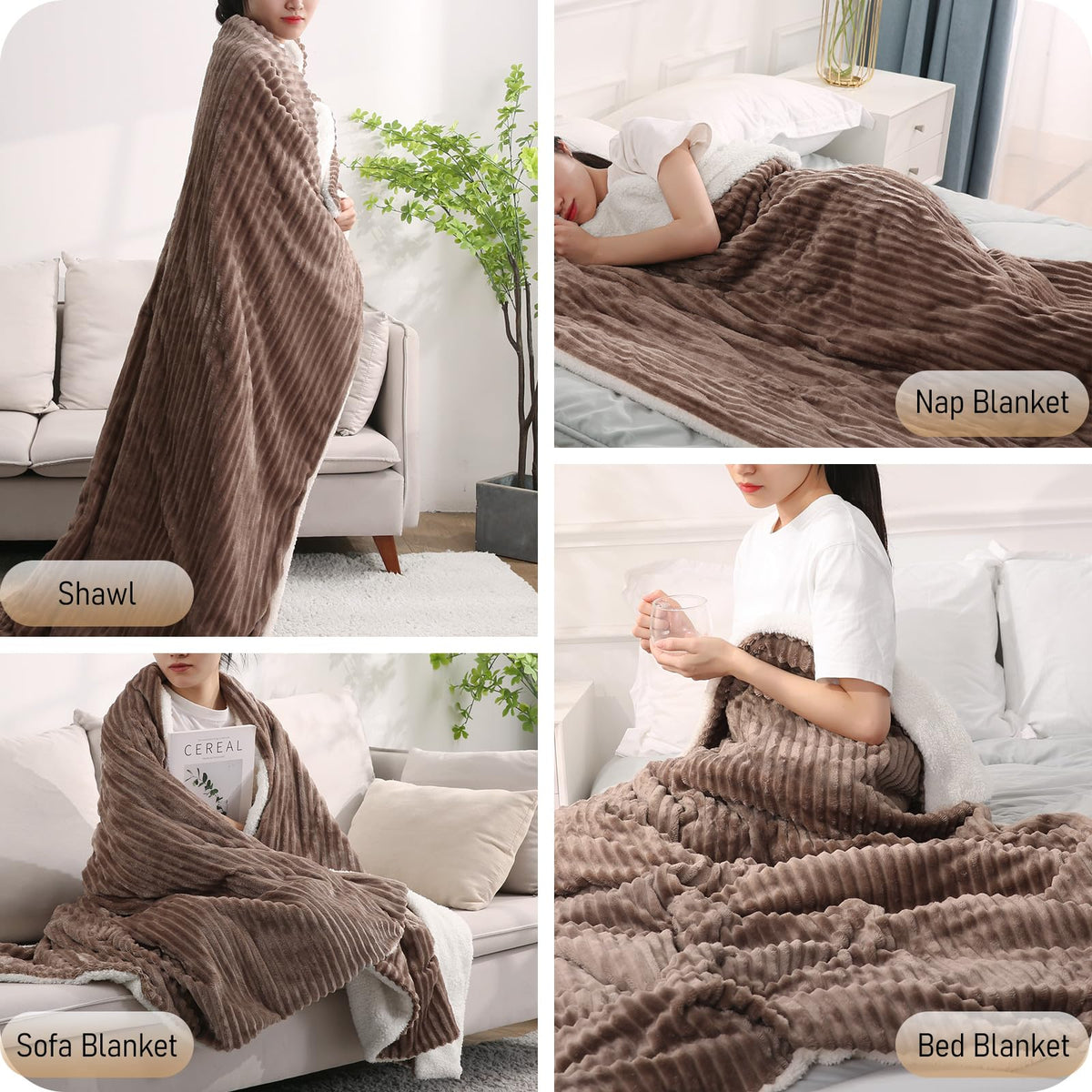 CURECURE Electric Heated Blanket Throw, Soft Ribbed Flannel and Sherpa Heated Blanket, 180 X 130cm, 6 Heat Settings & 1-10 Hours Automatic Timer, Home