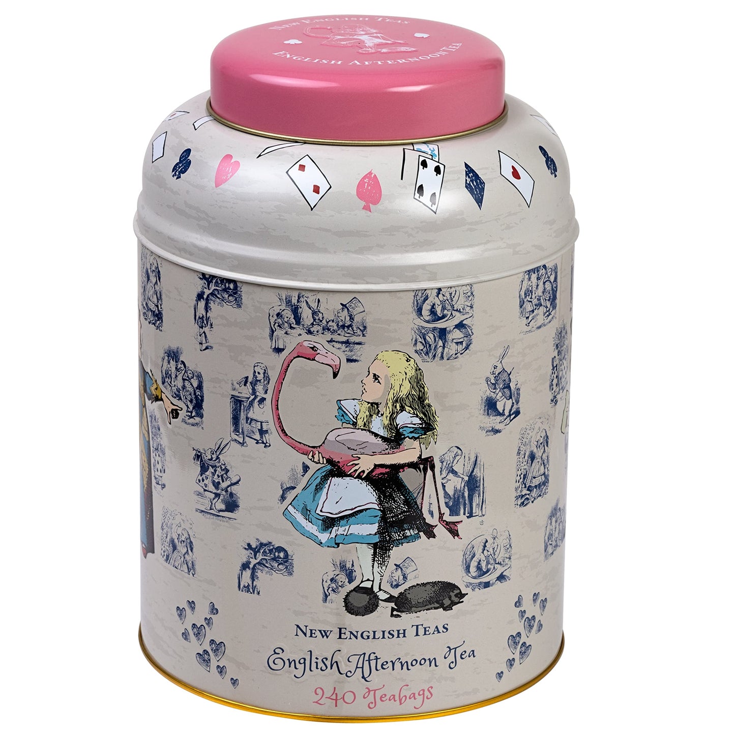 New English Teas Vintage Alice in Wonderland Tea Caddy with 240 English Afternoon Teabags, Pink
