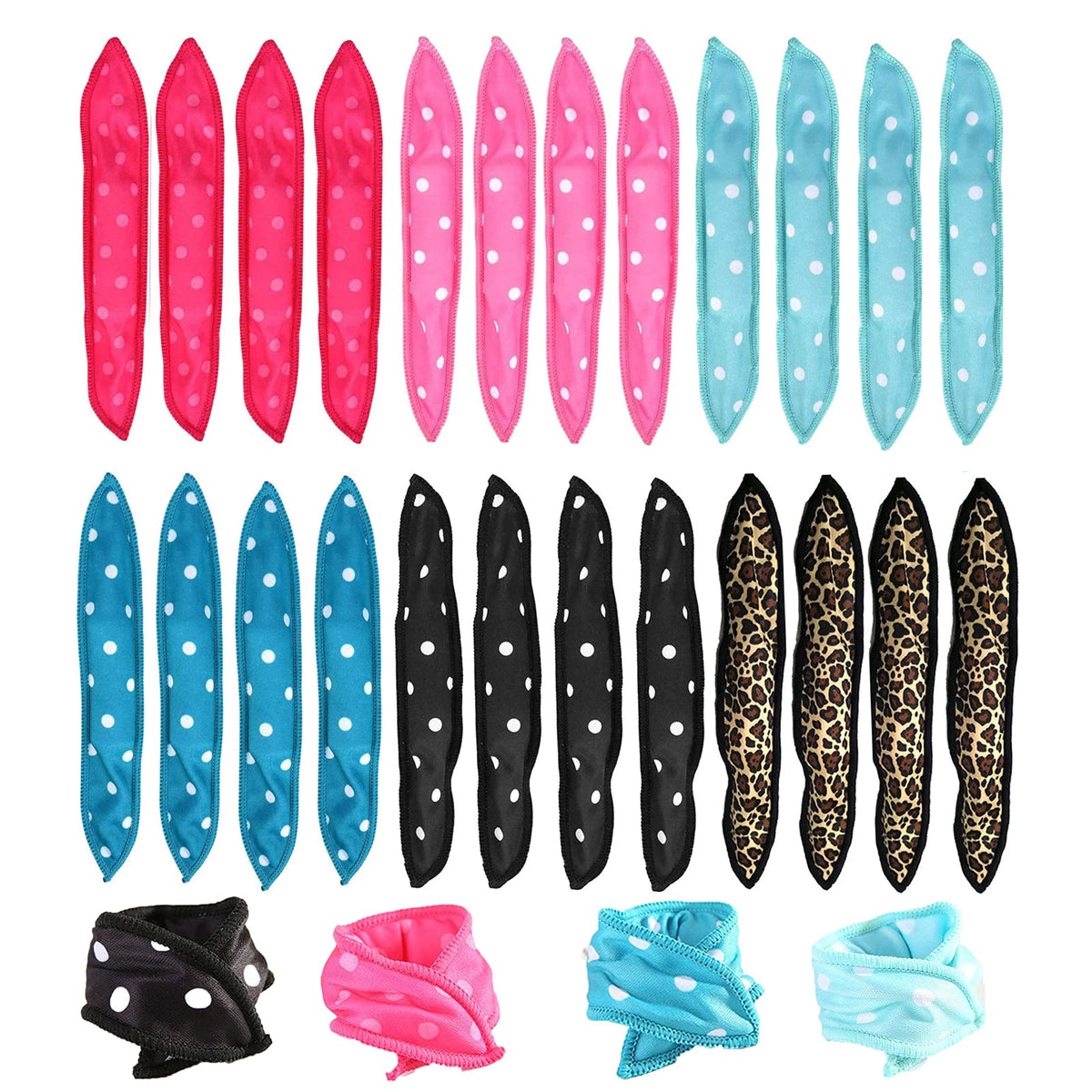 Alldo 24Pcs No Heat Hair Curlers - Sponge Rollers, Wave Formers for Long Short Hair - Sleep in Curlers - DIY Hair Tools - Pillow Soft Curls (6 Color*4