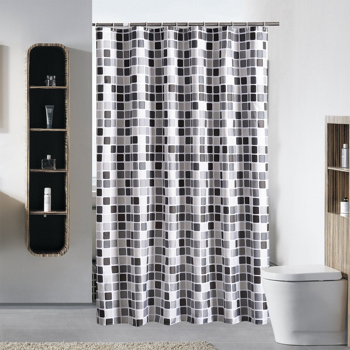 GONOVE Shower Curtain for Bathroom 240 x 200 cm Anti-Mould Mildew Resistant Waterproof Polyester Fabric Mosaic Shower Curtain Liner Long Bath Curtain