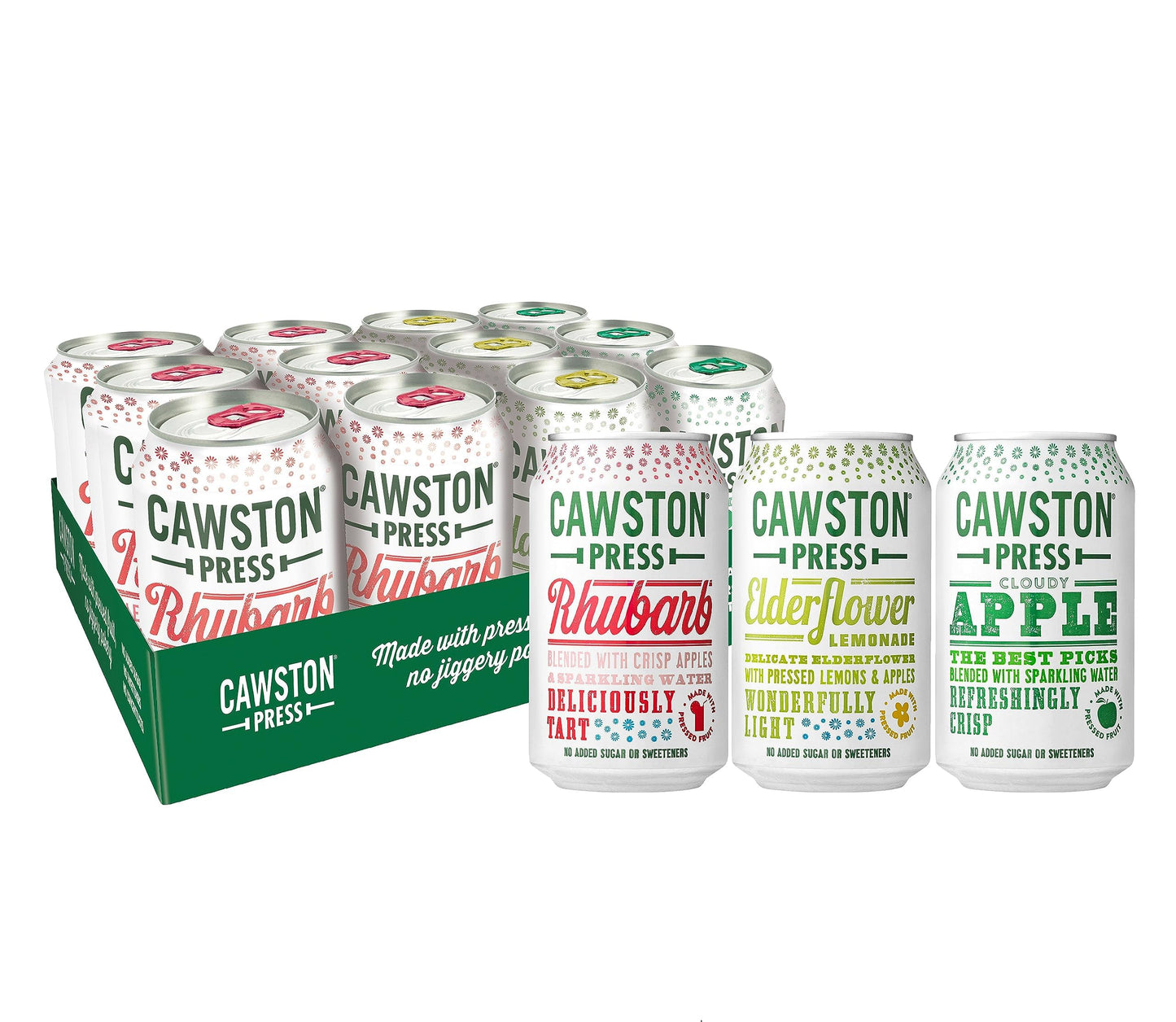 Cawston Press Variety Pack Cans/Mixed Case Fizzy Drink Blended with Sparkling Water and Pressed Apple Juice (330ml x 12 cans) | Gluten Free - Vegan -