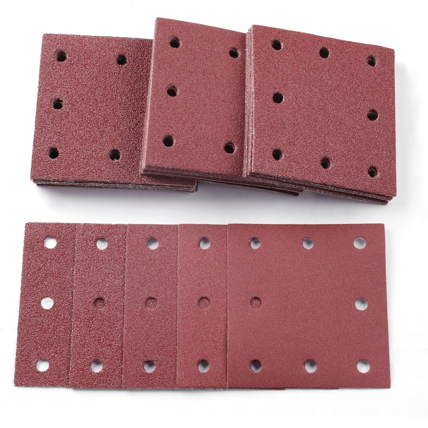 Sruhrak 50 Pieces Sandpaper, 110x115mm Sanding Sheets Stick and Peel Sanding Pads 40/60/80/120/240 Grits Set 1/4 Sander Paper for Electric Sander