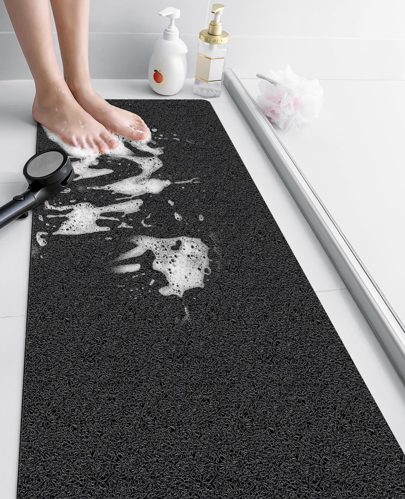 Loofah Mats for Shower, Non Slip Soft Textured Bath, 40x100CM Bathtub Mat with Drain, Phthalate Free, Quick Drying, Soft Comfort Bathroom Mats for Wet