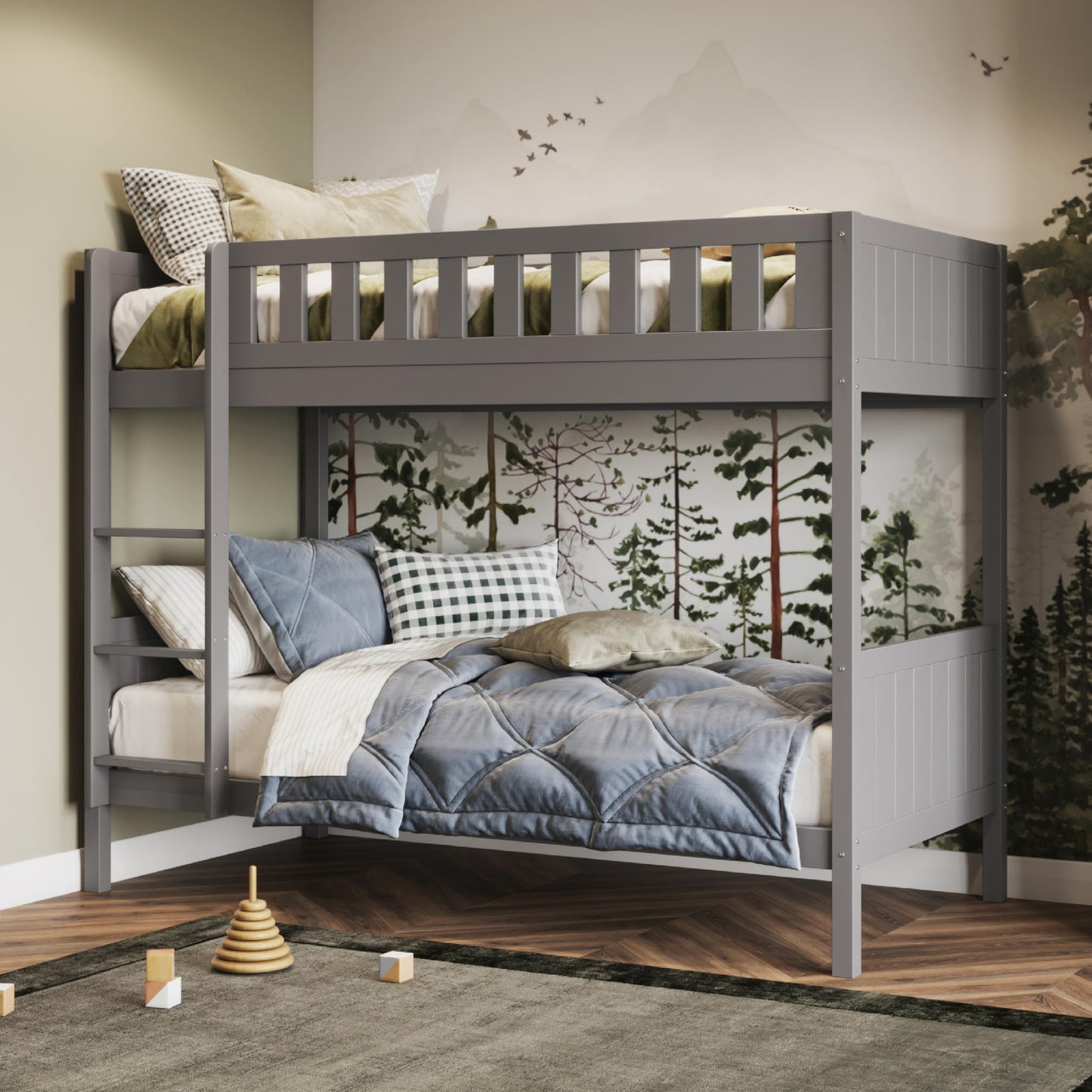 Flair Furnishings Single Bunk Bed, Wooden Bunk Beds for Kids, Heavy Duty and Sturdy, Cosy, Stylish, Space Saving Design (Grey)