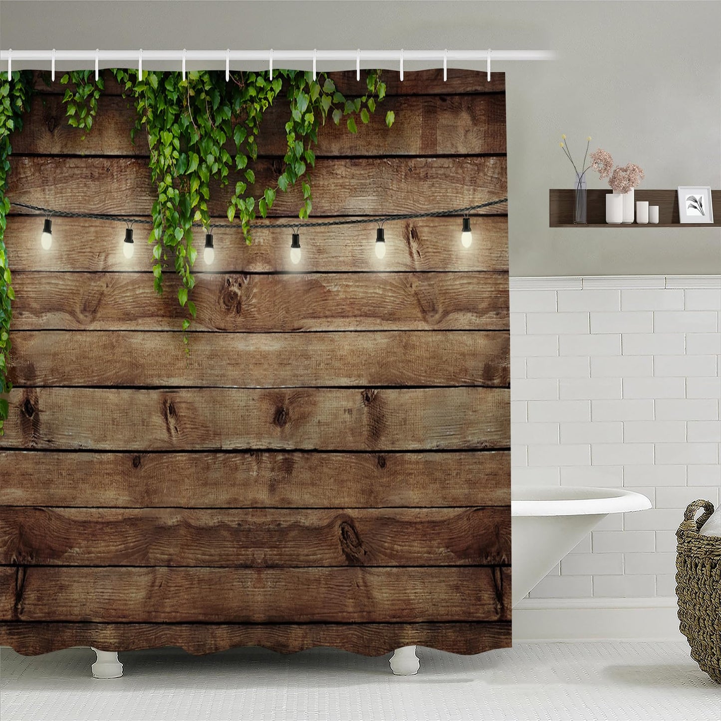 Simpomsy Garden Shower Curtain Outdoor Vintage Rustic Wooden Board Door Shower Curtain, Waterproof Polyester Fabric Countryside Life Bathroom Curtain
