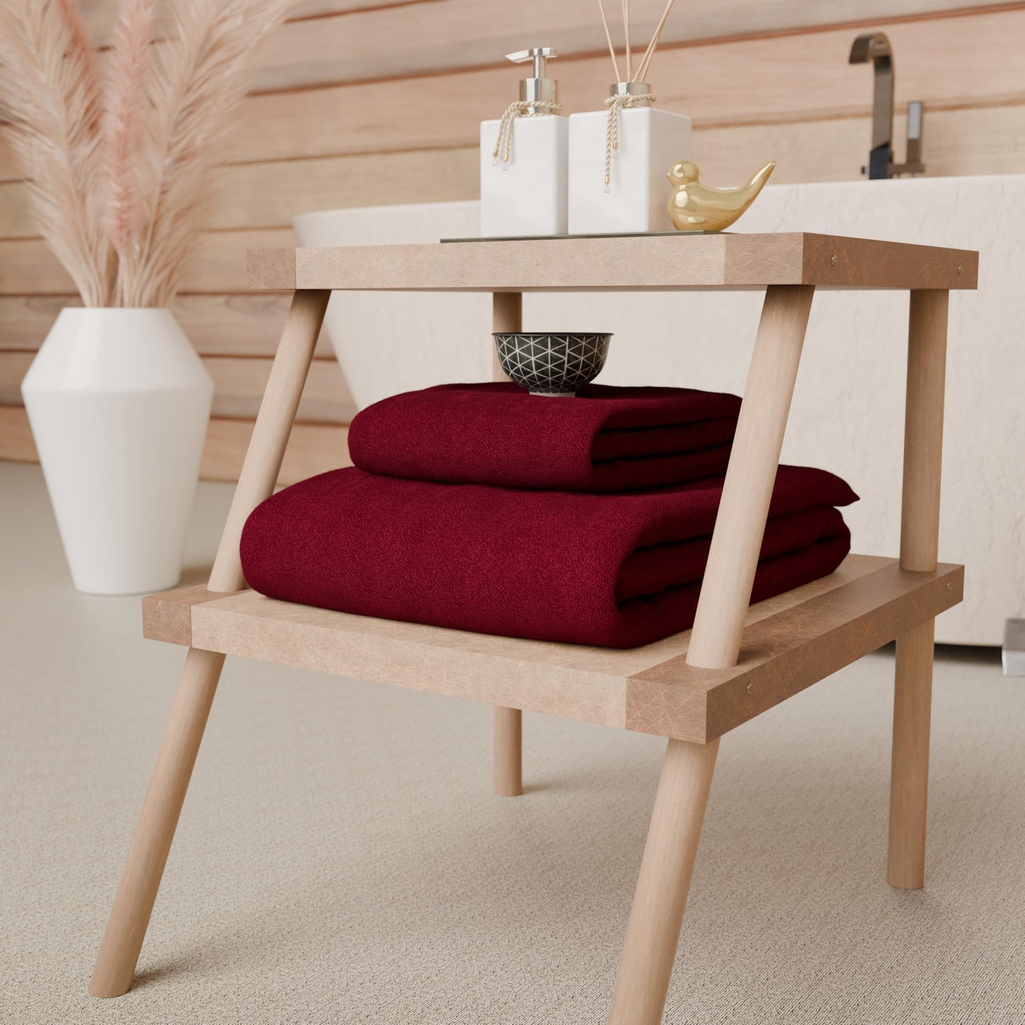 PETTI Artigiani Italiani - 100% Cotton Terry Bath Towels, 2+2 Towel Set, 4 Pieces 2 Face Towels and 2 Hand Towels, Burgundy Towels
