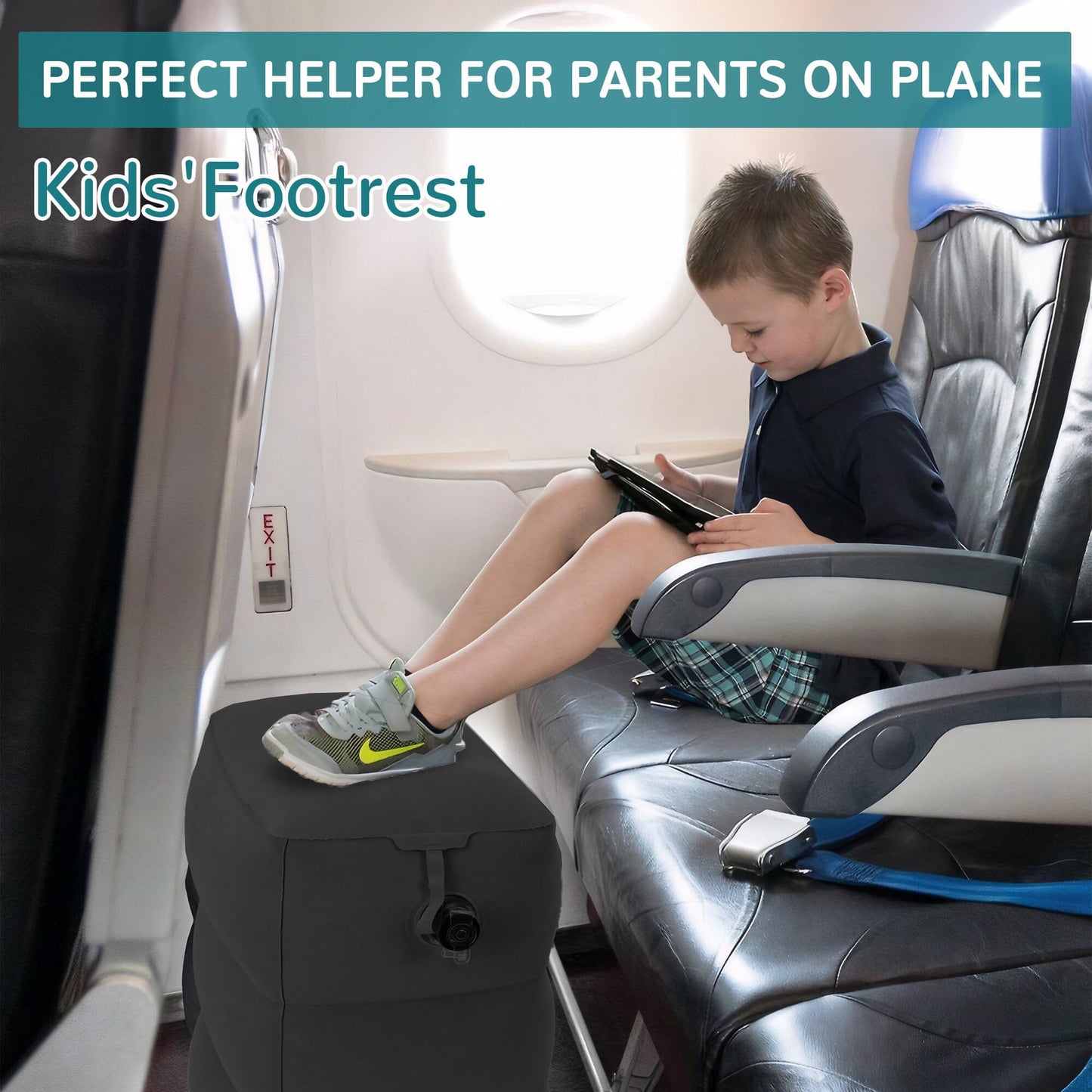 RISEPRO Inflatable Travel Foot Rest Pillow, Adjustable 3 Layers Height Leg Rest Pillow, Kids Airplane Bed, Adults Travel Essentials on Plane, Trains