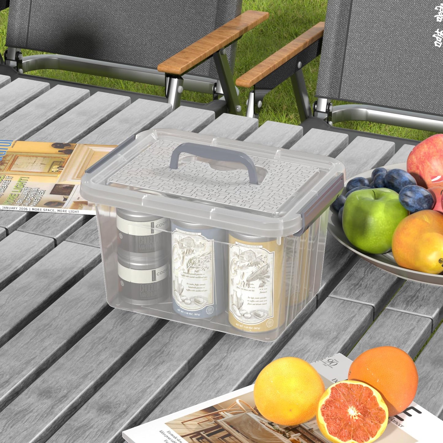 Hespama 6 L Lidded Storage Box with Handle, 6 Pack Plastic Organising Boxes