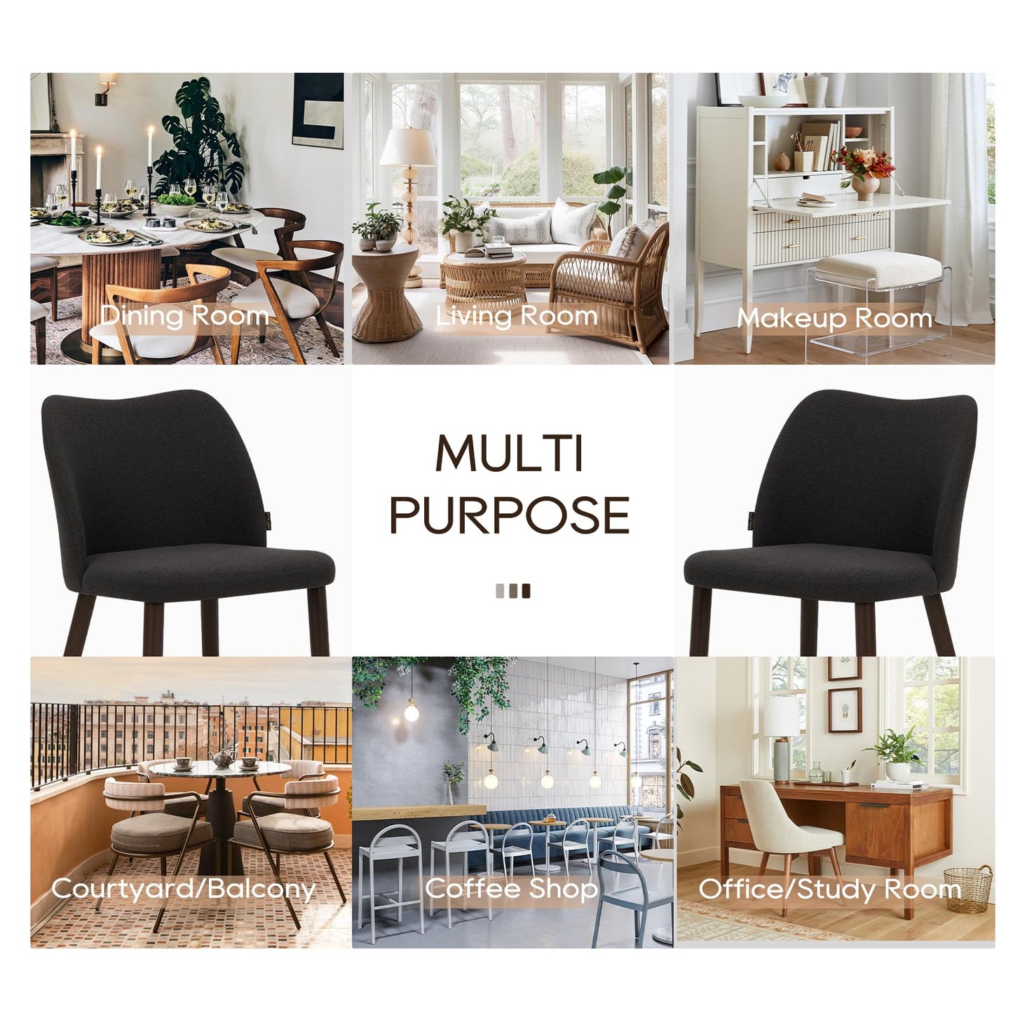 COLAMY Upholstered Dining Chairs, Modern Fabric Dining Room Kitchen Side Chair with Padded Seat and Wood Legs for Restaurant/Cafe,White