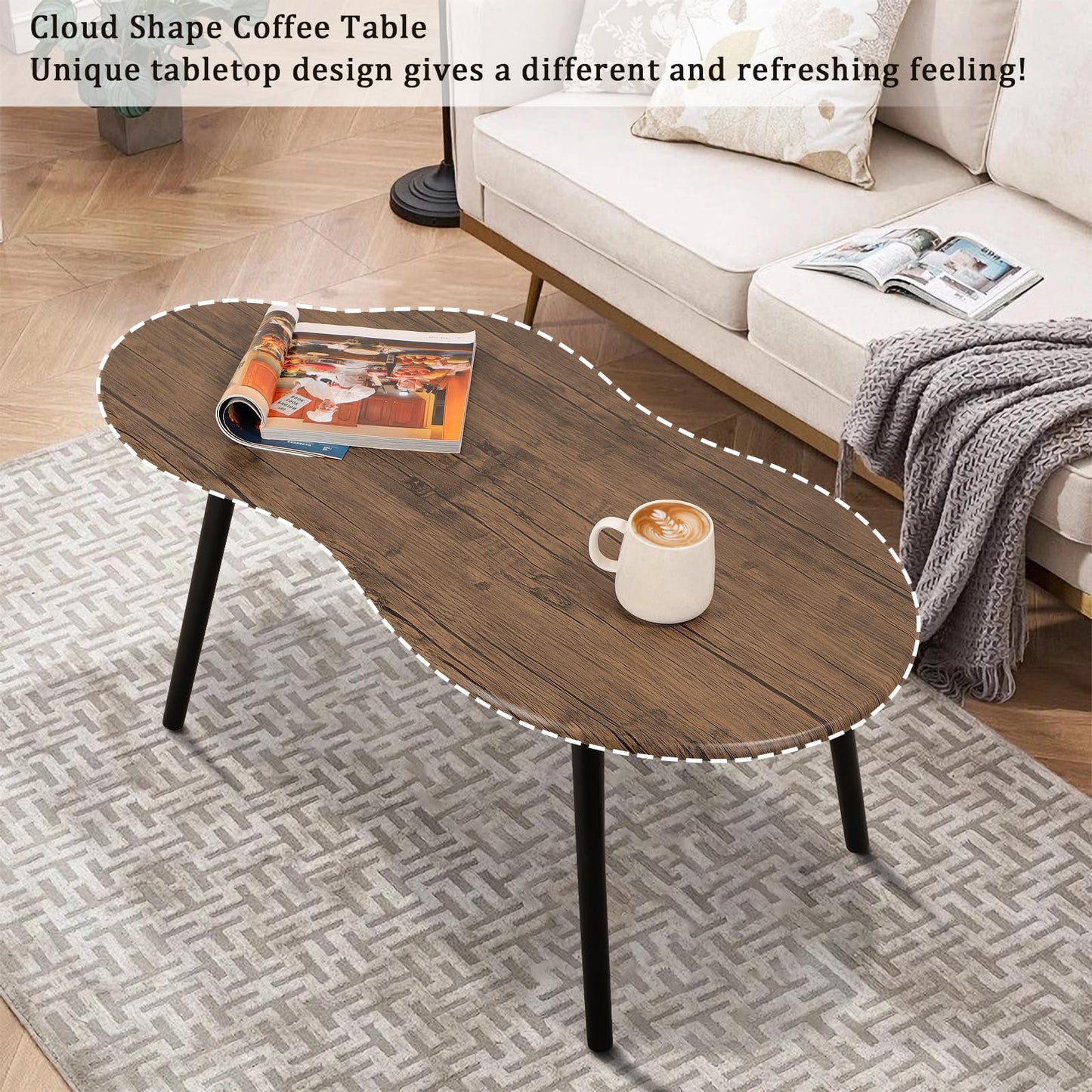 FEUFOAM Small Coffee Table Irregular Wood Grain Desktop Coffee Tables Simple Modern Cloud Shaped Center Table Floor Standing Table For Living Room