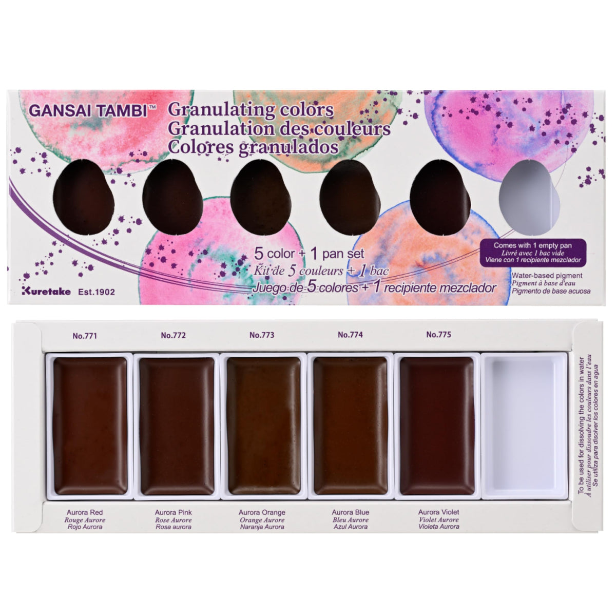 Kuretake Gansai Tambi Granulating Colors 5 colours Watercolour Paint Set 5 colours with 1 empty pan, Professional-Quality for Artists and Crafters,