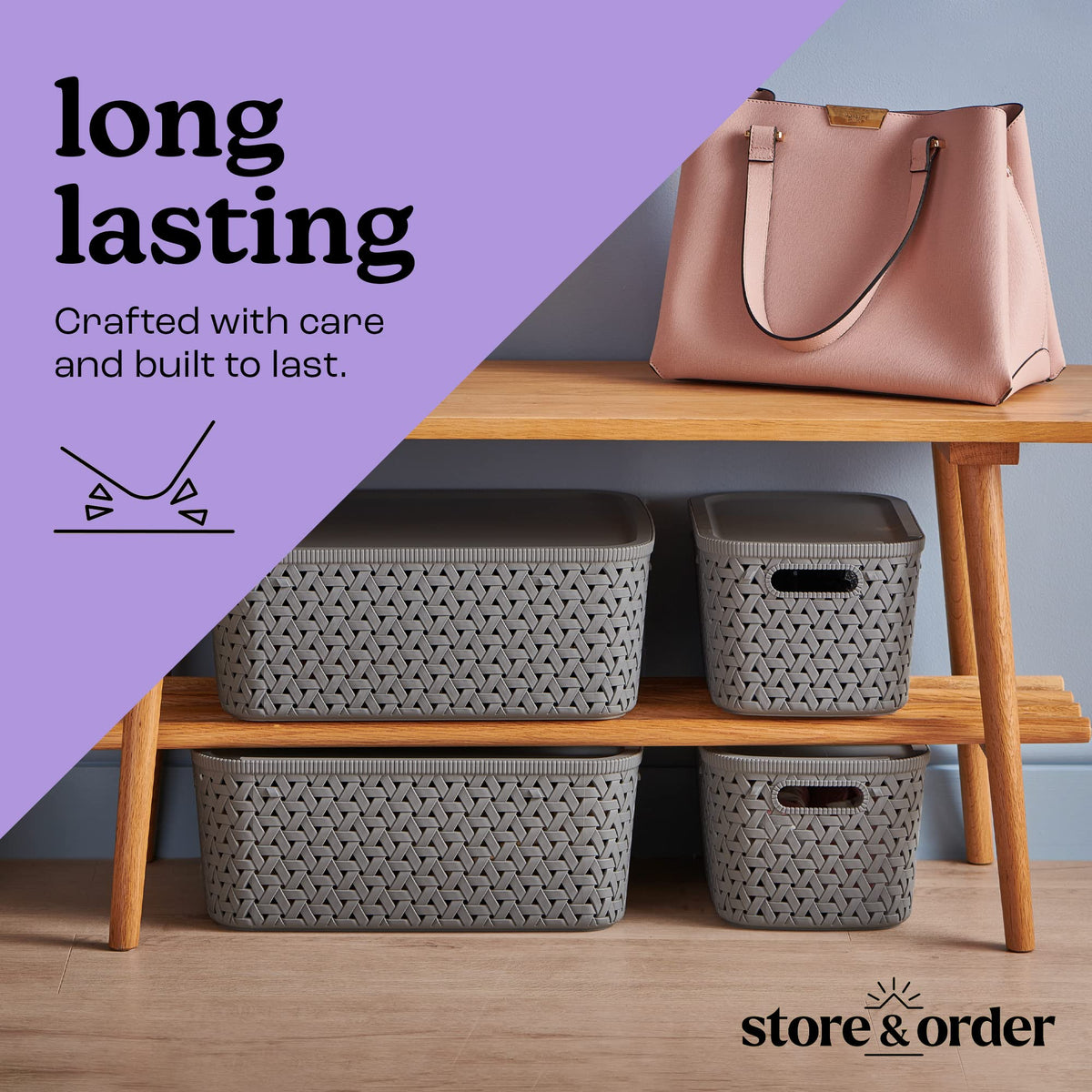 Store & Order Stackable Extra Small Storage Basket x8, Decorative Plastic Box, Multi-Functional Boxes for use around the home