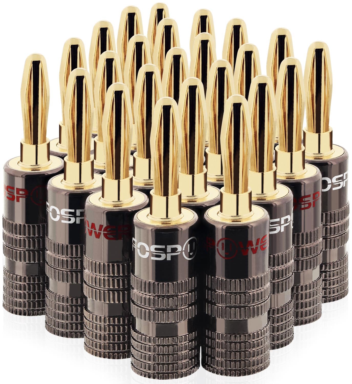 FosPower Banana Plugs 12 Pairs / 24 pcs, Closed Screw 24K Gold Plated Banana Speaker Plug Connectors for Speaker Wire, Wall Plate, Home Theater,
