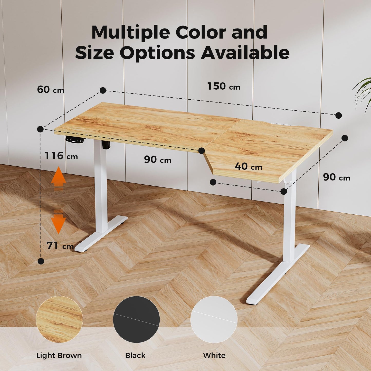 Agilestic L-Shaped Electric Standing Desk, 2 Memory Height, 150x90cm