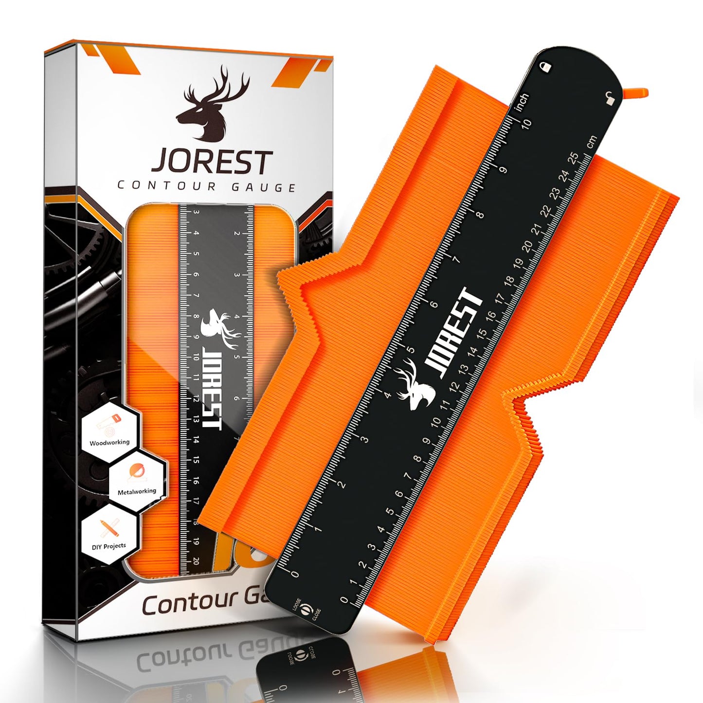 JOREST Contour Gauge 10 Inch with Lock, Measuring Shape Outline Angle, Scribe/Template/Profile Tool for Woodworking, Flooring, Tile Laying, Gift Ideas