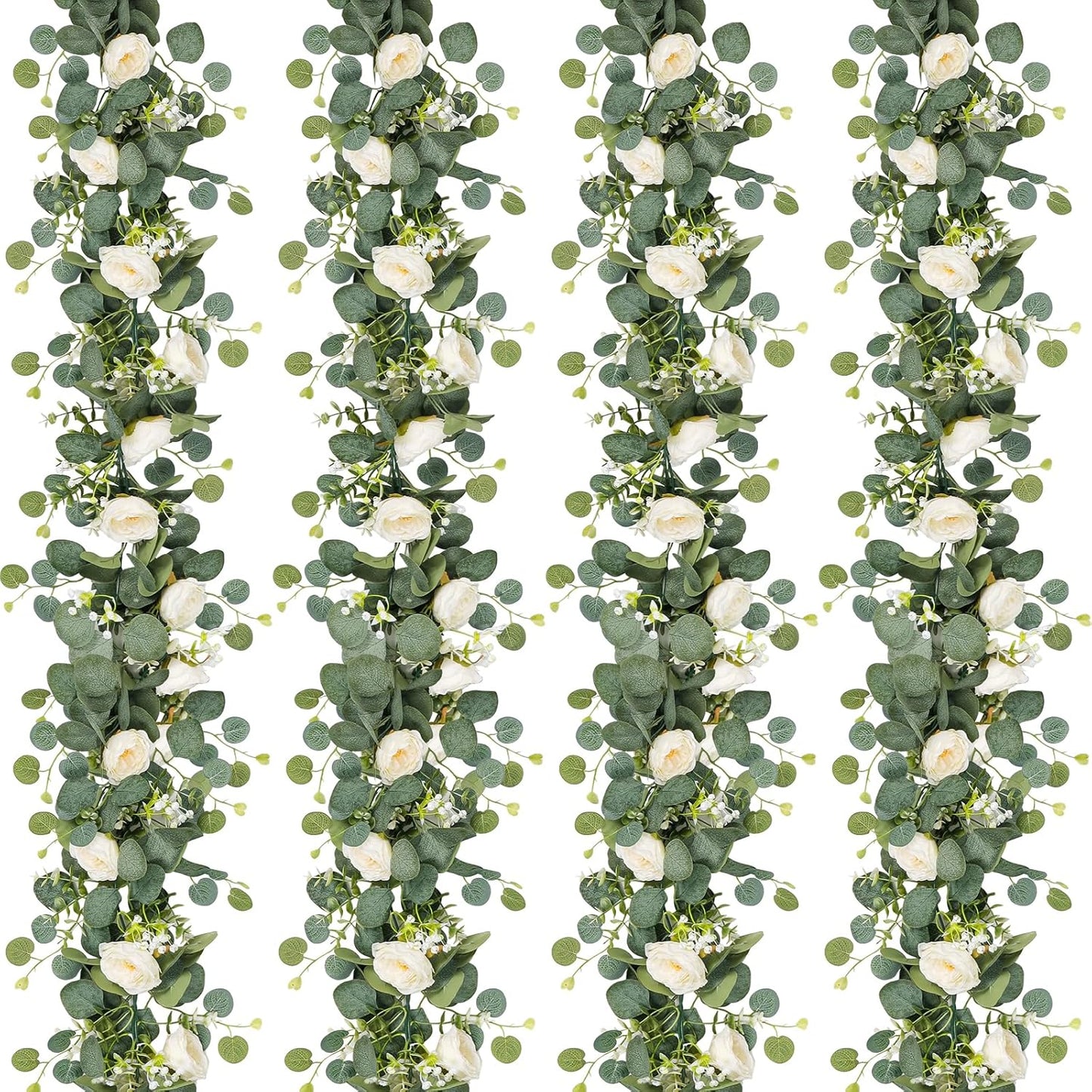 TOCHGREEN 4 Pack Artificial Eucalyptus Flower Garland with White Roses, New but no original packaging