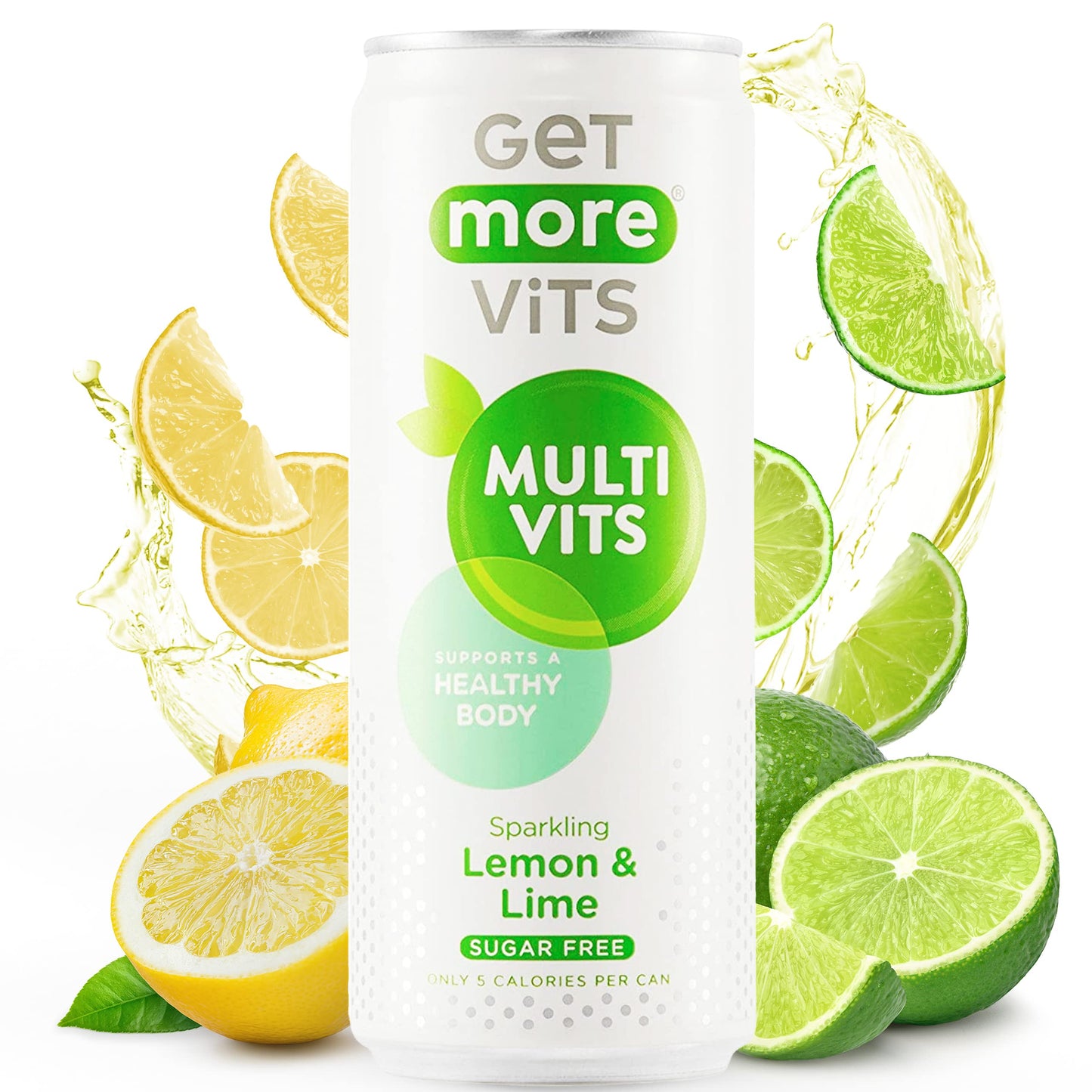 Get More Vits - Multi Vits Sparkling Lemon & Lime Spring Water (12 x 330ml), Sugar-Free, Low-Calorie, Natural Flavours, Supports a Healthy Body,