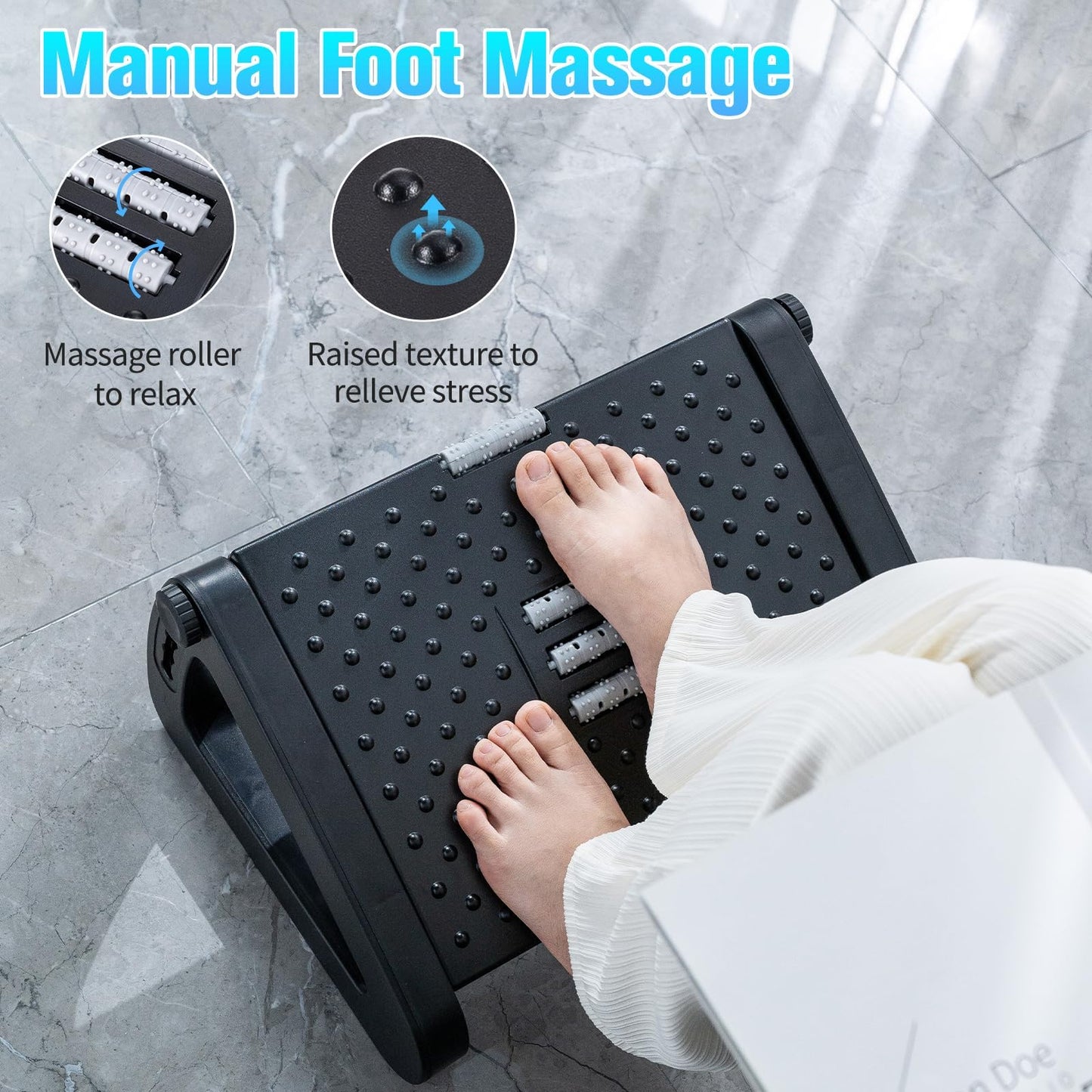 Adjustable Desk Foot Rest with Massage Function, 6 Height Ergonomic Foot Stool Under Desk Footrest for Home Office Travel Use
