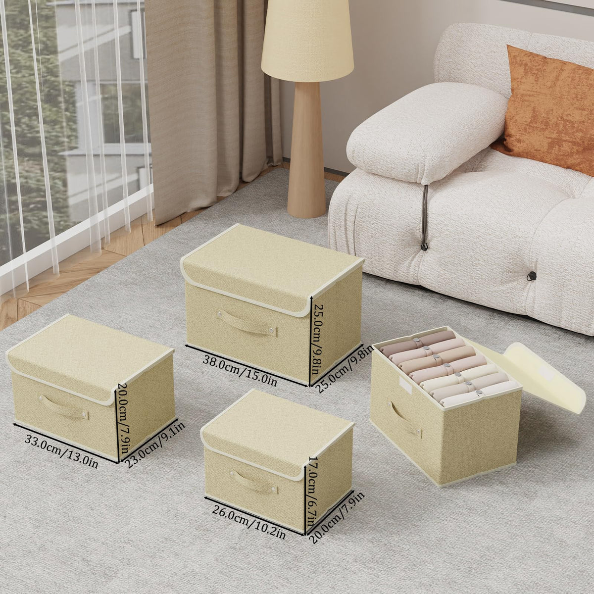 ENUMAIL Storage Bins with Handles,Grey and Beige,38x25x25cm,3 Pack
