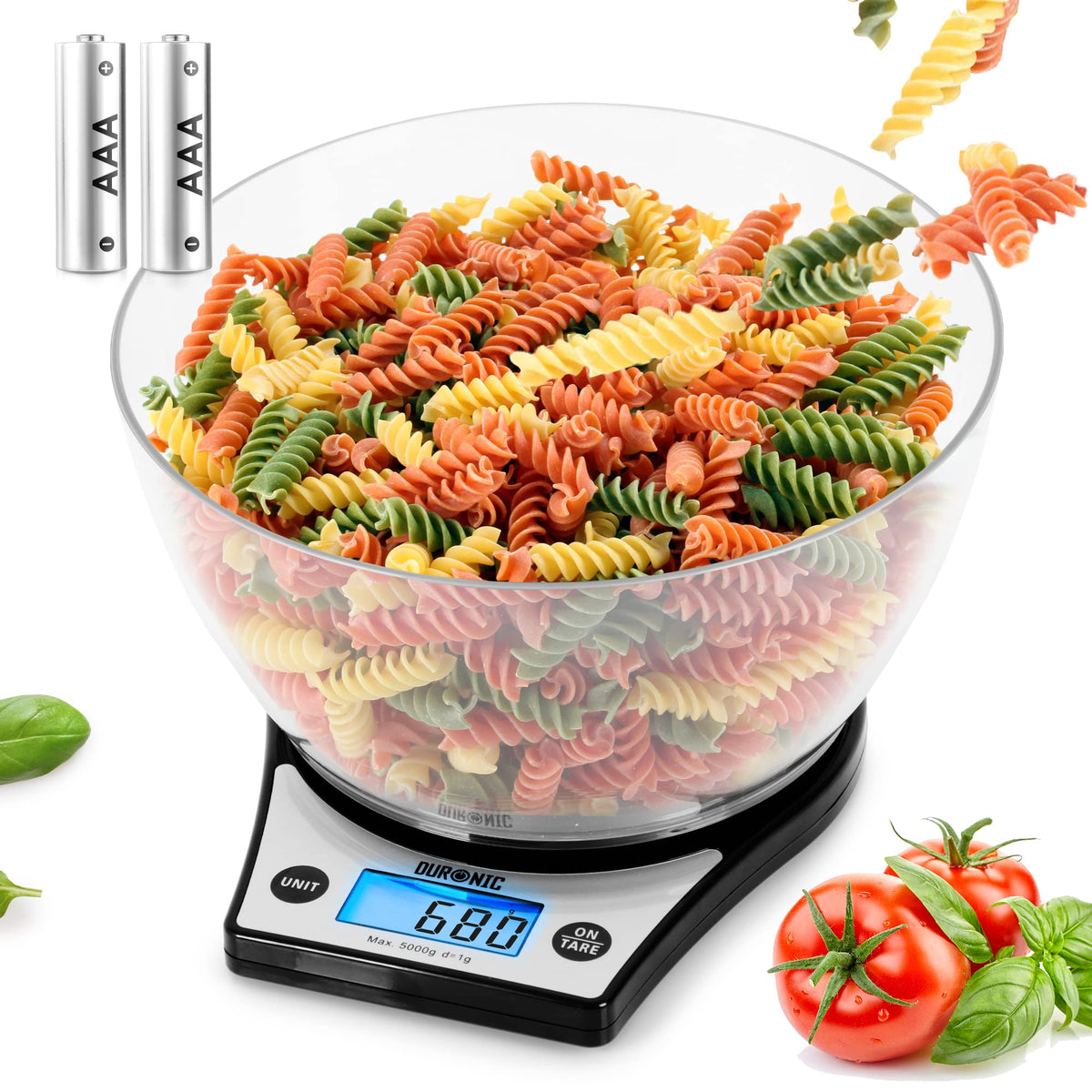 Duronic Digital Kitchen Scales KS6000 BK/CR Electronic Kitchen Scale with Bowl Measuring Weighing Scale Baking Scale for Cooking Baking Postal Pet