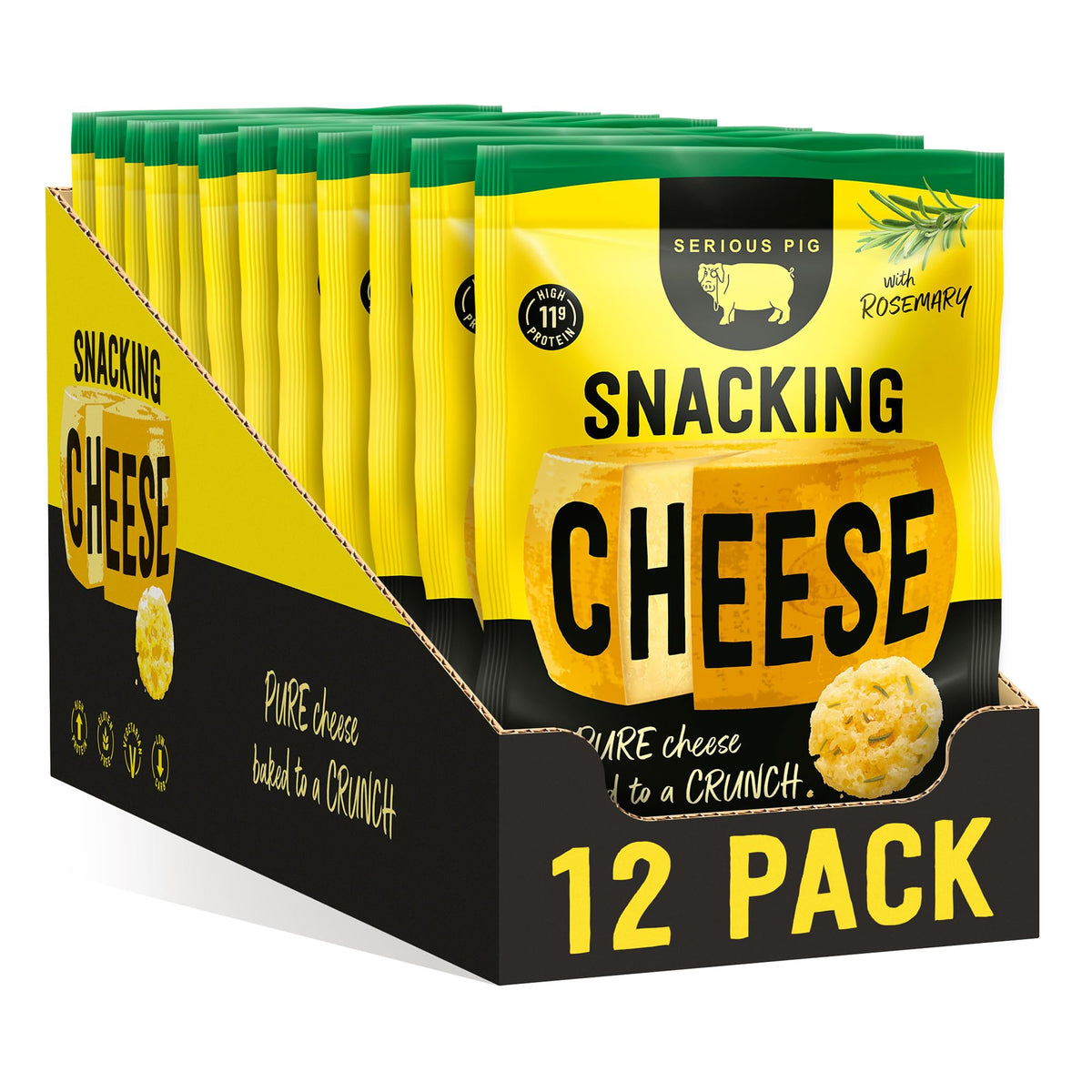 Serious Pig Snacking Cheese Rosemary Flavour - Pure Cheese Crisps High Protein Low Carb (12 x 24g)