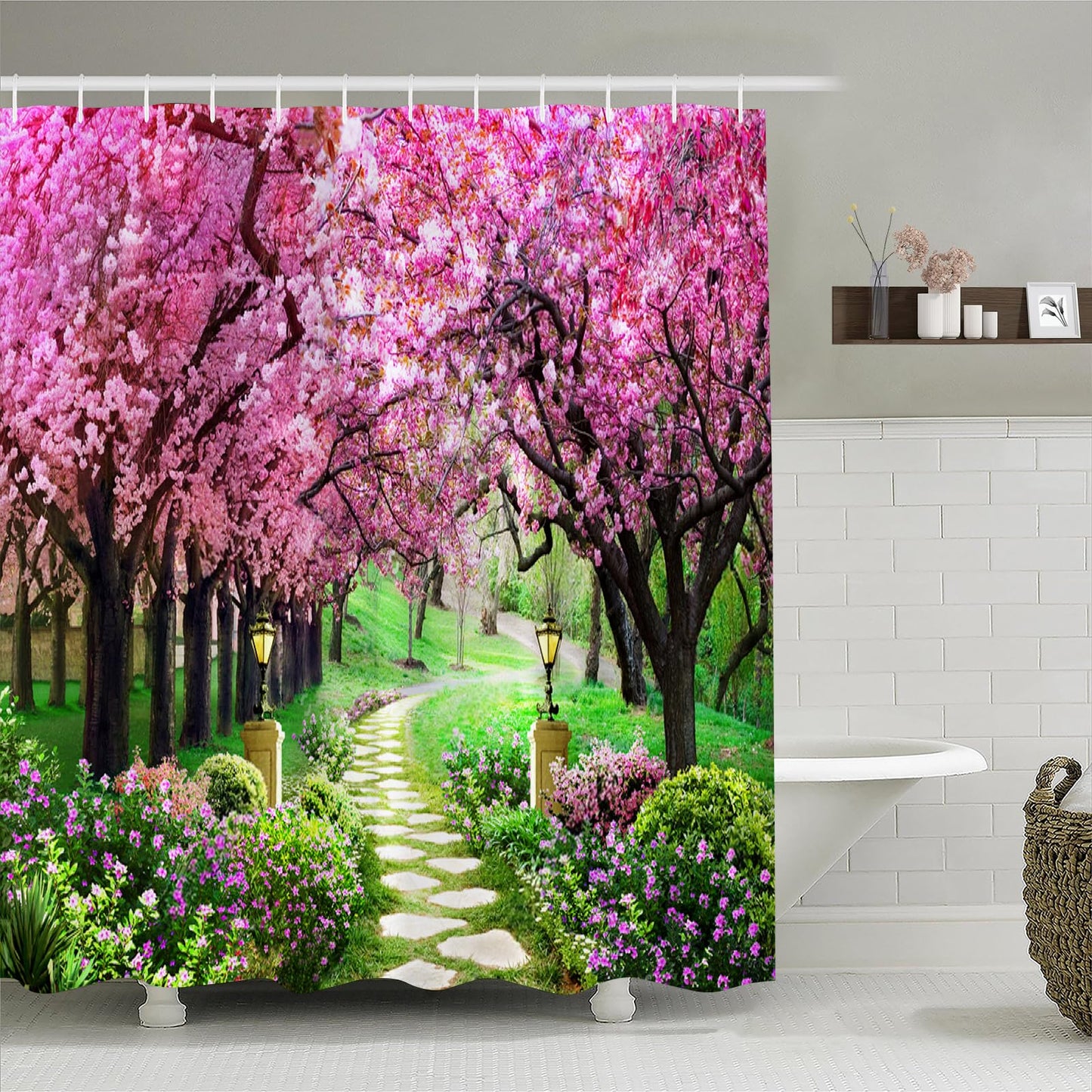 Simpomsy Scenery Shower Curtain, Outdoor Decorative Curtain, Nature Landscape 3D Scenery Bathroom Curtains, Waterproof Fabric Bathroom Decor Set with