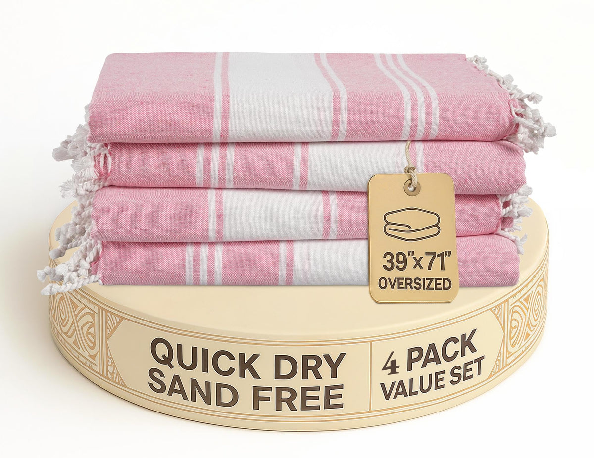 LANE LINEN Turkish Beach Towel Set Of 4 - Cotton Rich Beach Towels, Pre-Washed Pool Towel, Extra Large Beach Towel, Quick Dry & Sand Free, Absorbent