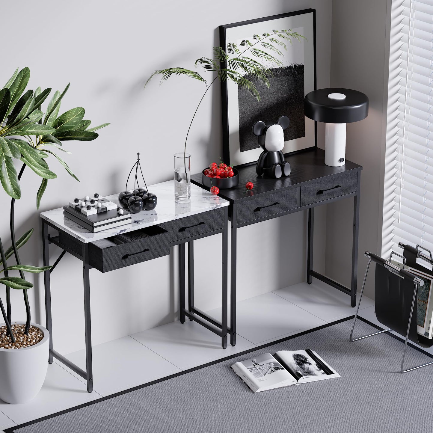 PAMRAY 80cm Small Computer Desk with 2 Drawers for Bedroom Study Writing Home Office Table for Small Spaces Black