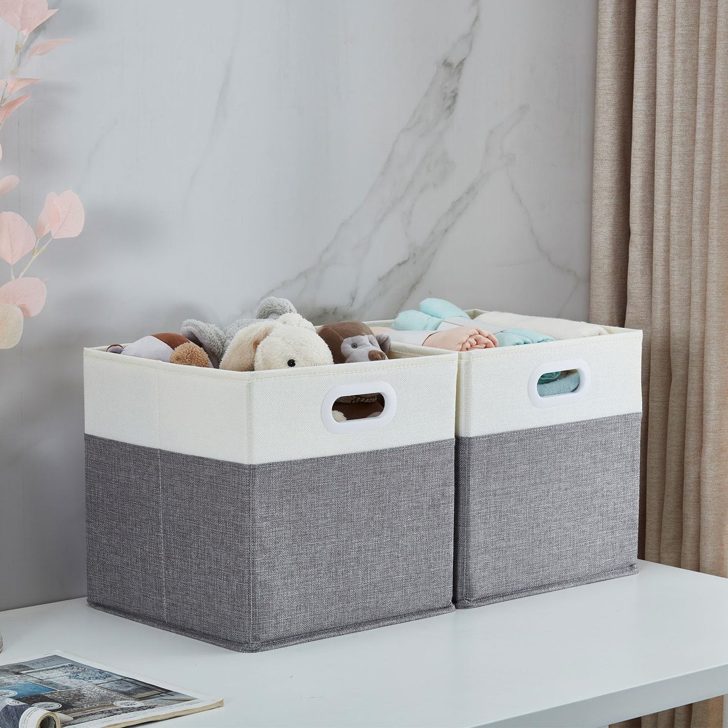 Mangata Cube Storage Boxes 28x28x28cm, Grey Cream White, 3Pcs