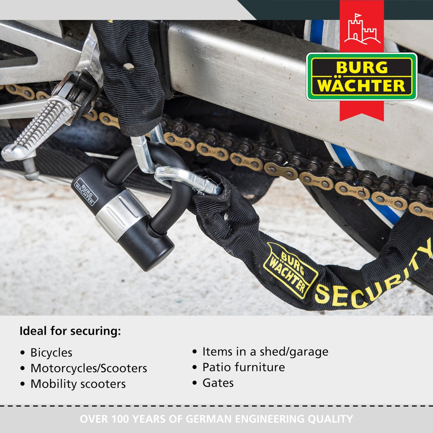 Burg-Wachter Sold Secure Gold Bike Chain & Lock Kit, Black, 3M