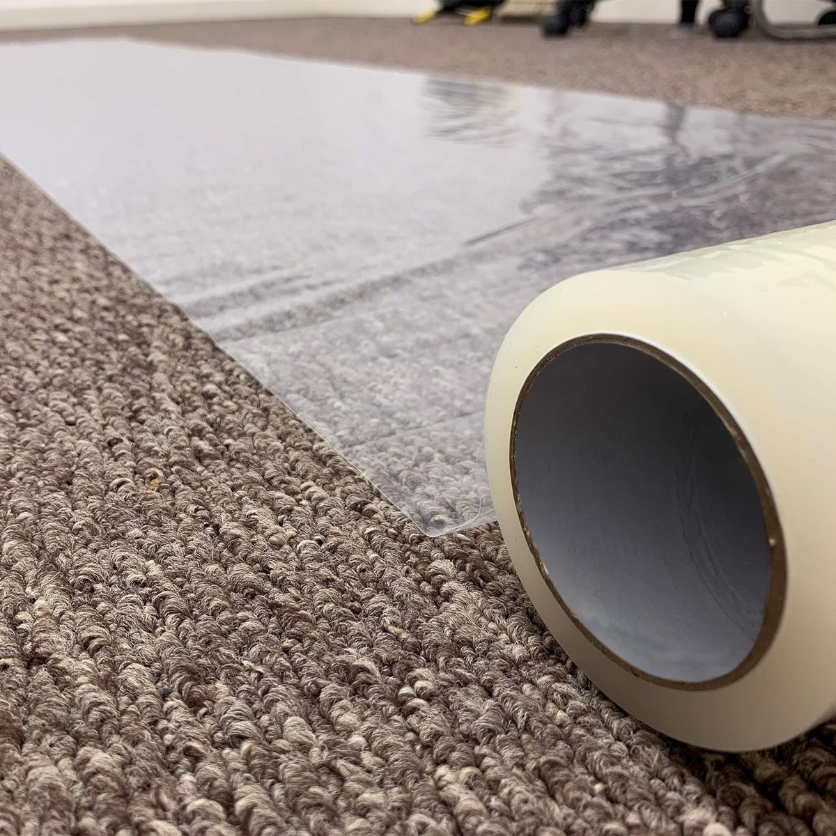 WINSOME Extra Thick 90 Micron Clear Carpet Protector Film - Strong Self Adhesive Roll Floor Protector Plastic Dust Sheets for Decorating Cover | 60 cm