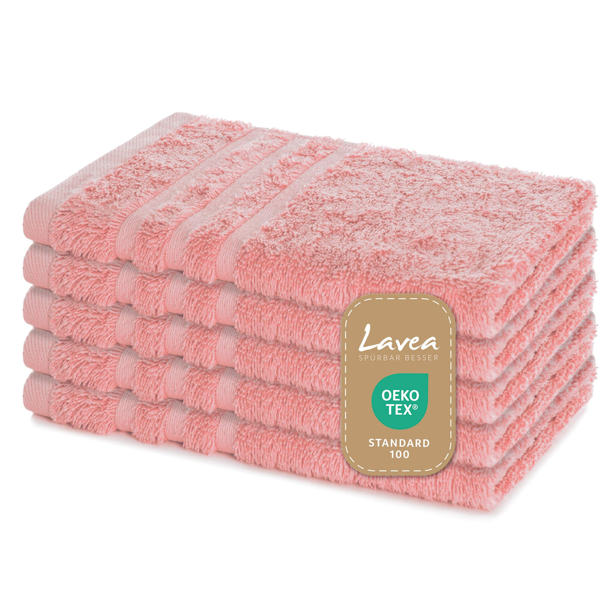 Lavea Set of 5 Guest Towels 30 x 50 cm - Soft and Absorbent Guest Towels Made of 100% Cotton Terry Series Elena - Washable and Durable - Pastel Pink