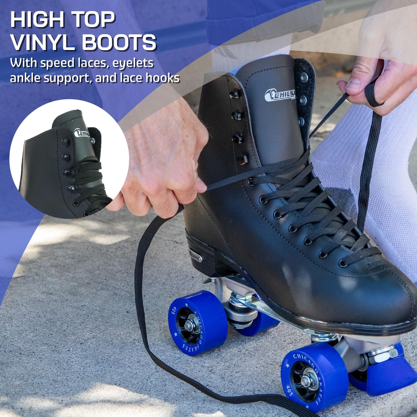 CHICAGO Skates Men's Classic Roller Skates - Premium Black Quad Rink Skates, Black, 12
