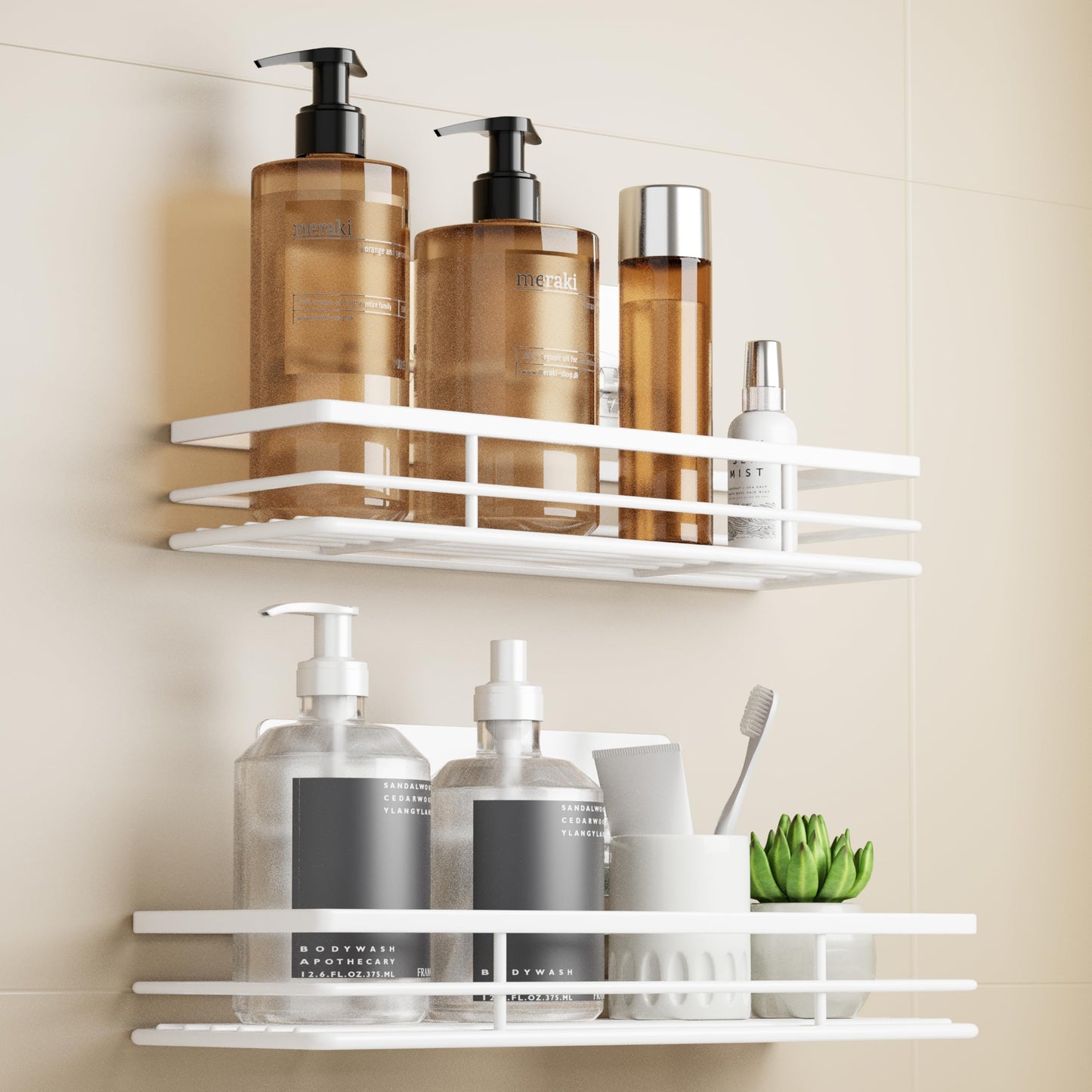 Shower Caddy Bathroom Shelf Organiser - Storage Rack White 2Pack Bathroom Accessory Shower Holder with Adhesive 11.8 x 4.3?? White