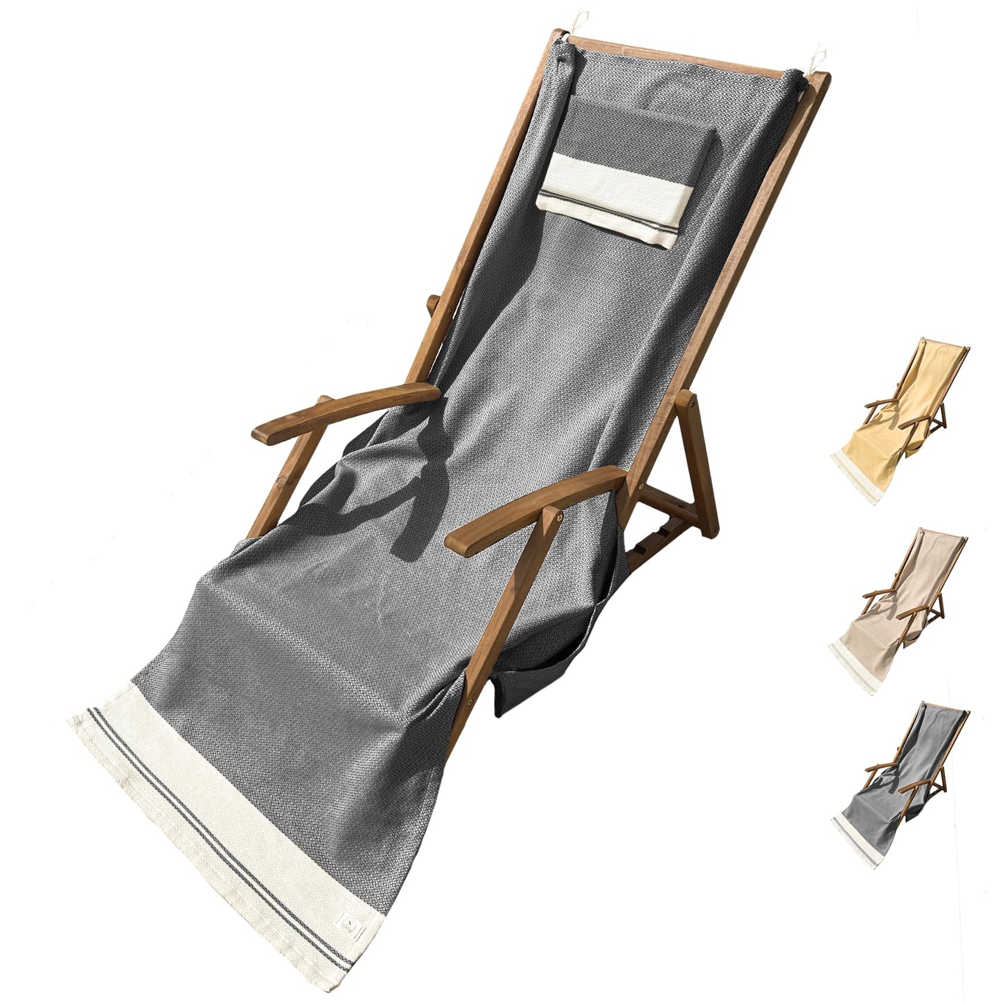 SIEGENTHAL? Beach Towel with Cushions, Attachment Loops and Practical Side Pockets, Hammam Towel with Bag, Lightweight Beach Towel, Bath Towel, Picnic