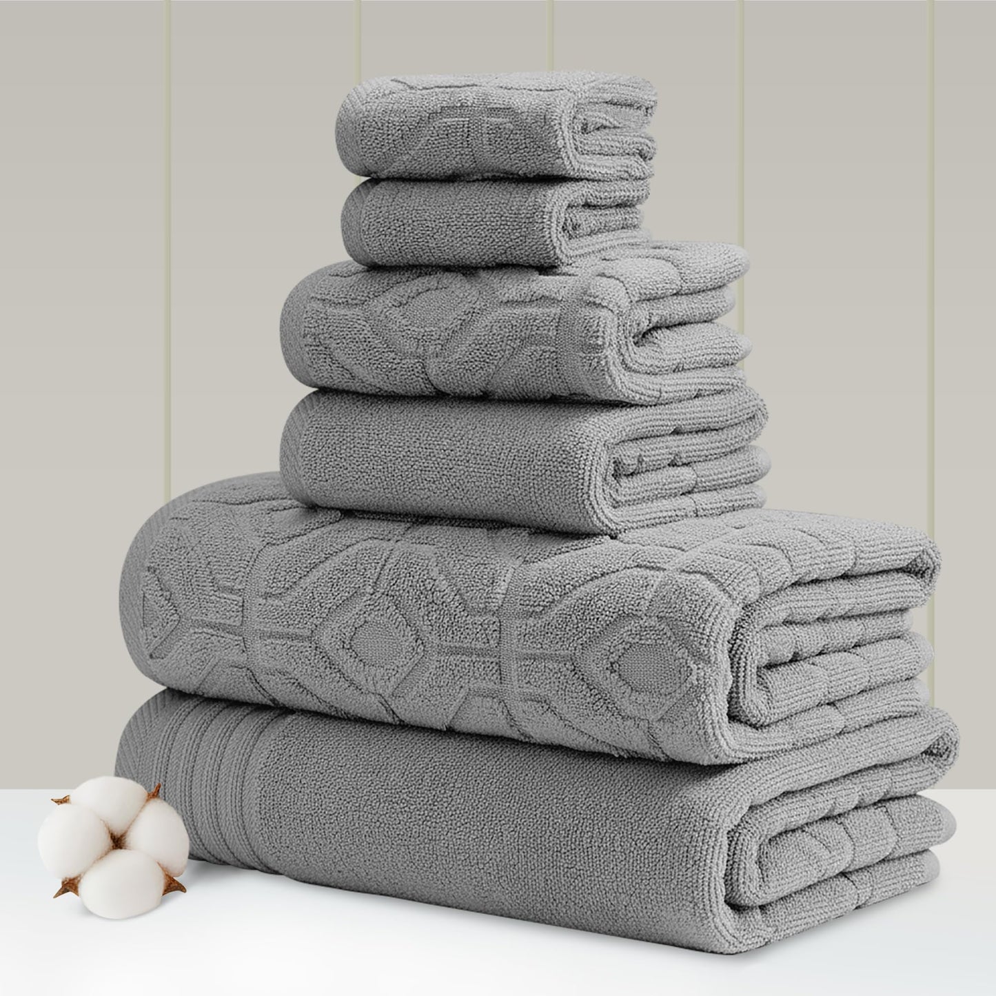Amrapur Overseas 6-Piece Yarn Dyed Diamond Gate Jacquard Towel Set Charcoal
