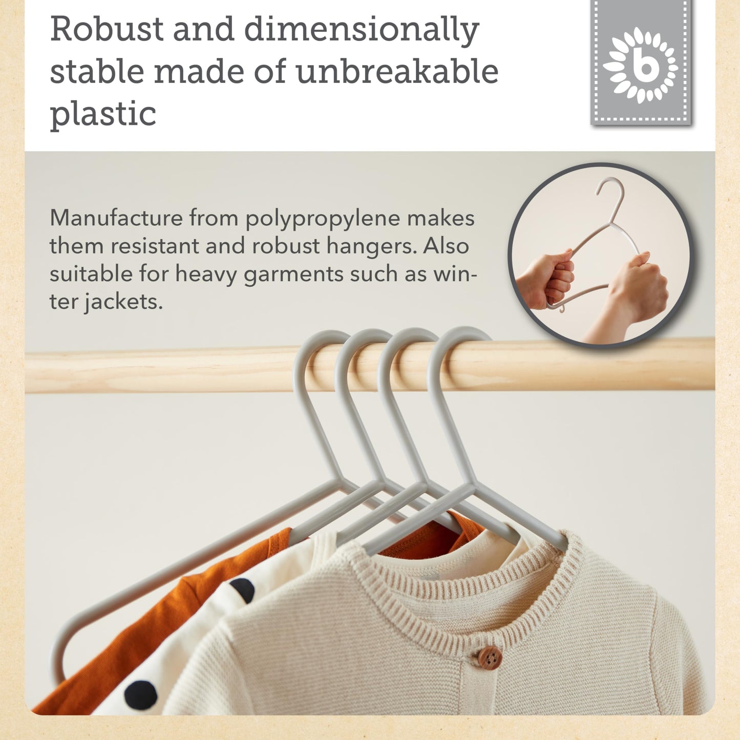 Bieco Children's Clothes Hangers 32 Pcs Grey | Length approx. 30 cm | Baby Clothes Hangers | Kids Coat | Baby | Organiser | Dividers