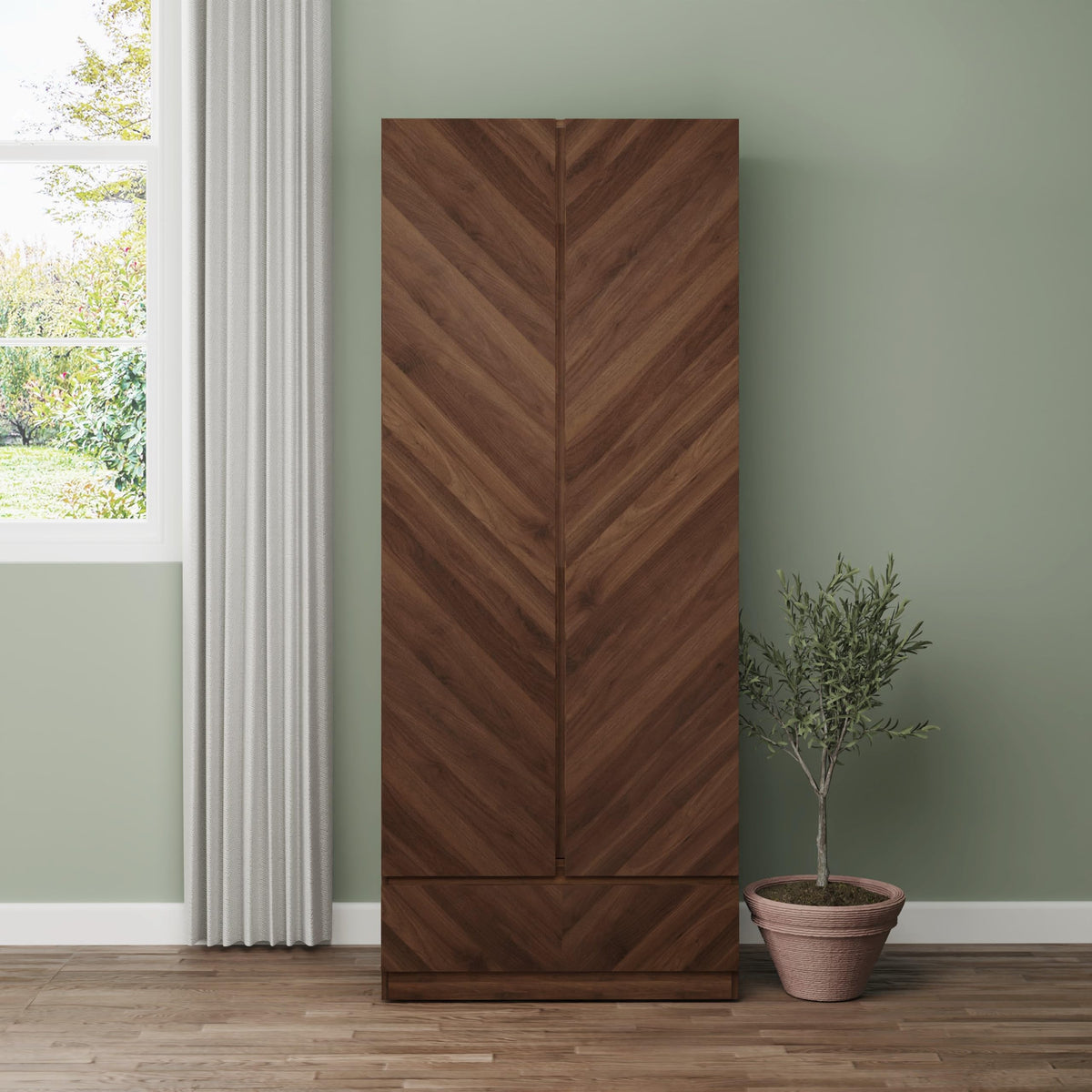 GFW Catania 2 Door Hanging Rail Deep Top Storage Shelf & Drawer Wooden Wardrobe, Modern Bedroom Furniture Clothes Storage With Wood-Grain Finish,