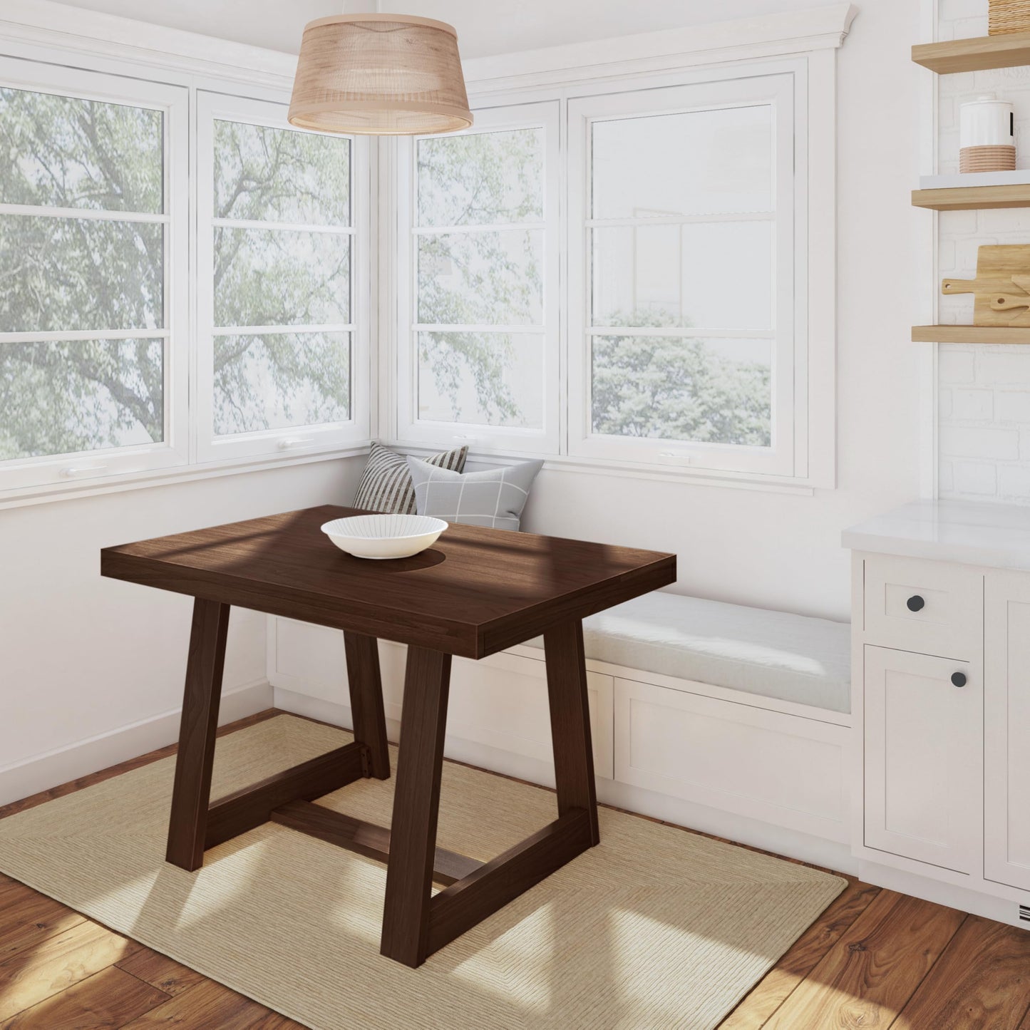 Maxwood Furniture 122Cm Farmhouse Dining Table, Solid Wood Kitchen Table, Large Wooden Rectangular Dinner Table For Dining Room, Home Office, Living