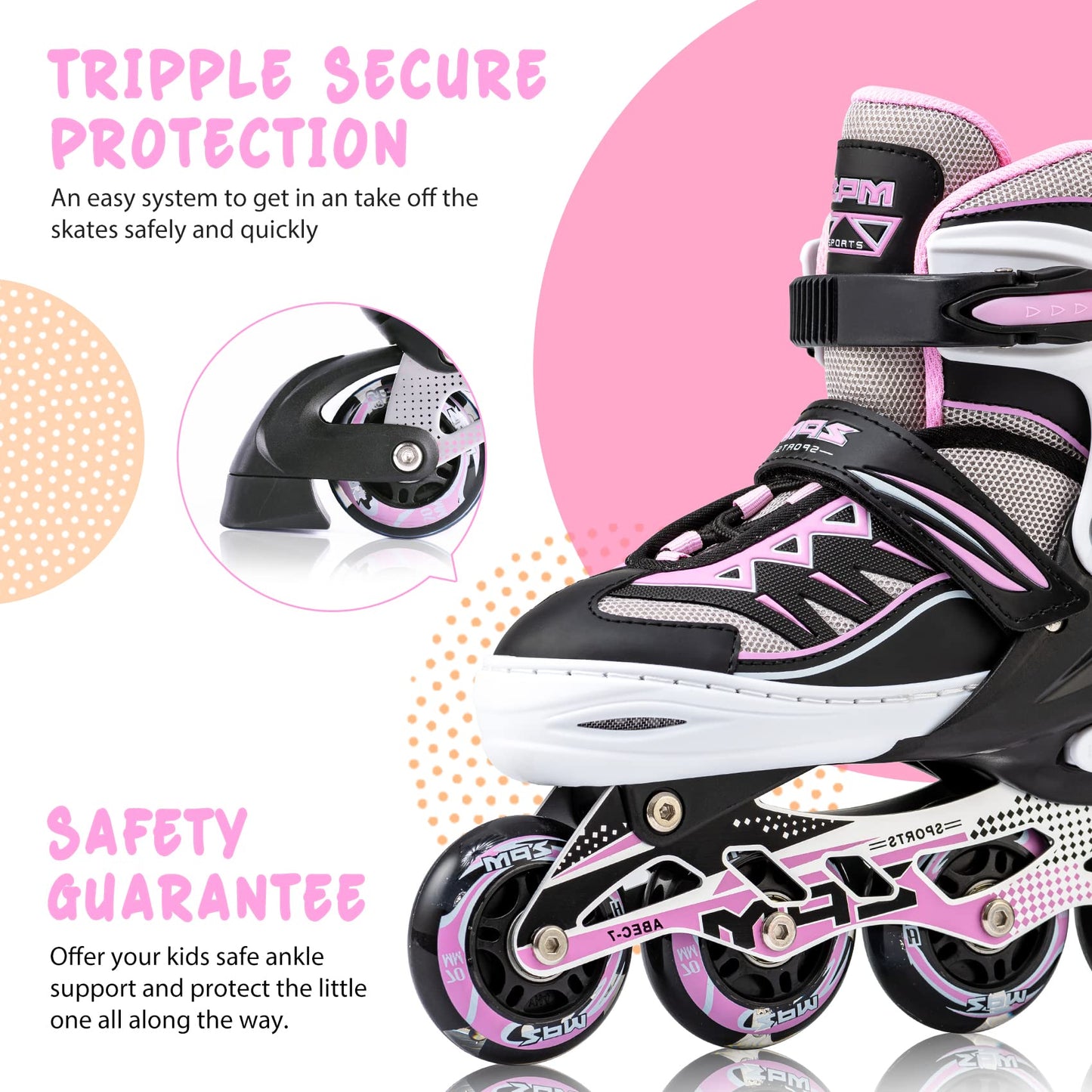 2pm Sports Adjustable Light up Inline Skates, Stylish Design Beginner Roller Skates for Boys and Girls - Pink Medium