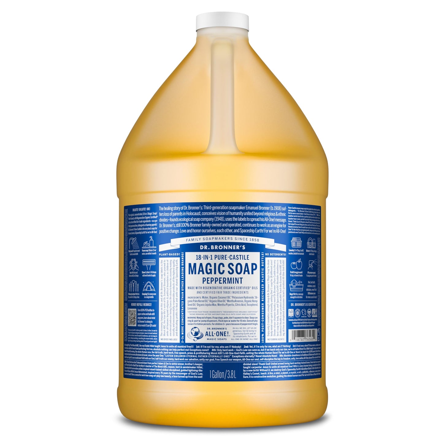 Dr Bronner's 18-in-1 Peppermint Pure-Castile Liquid Soap, Made with Organic Oils, Used for Face, Body, Hair, Laundry, Pets and Dishes, Certified Fair