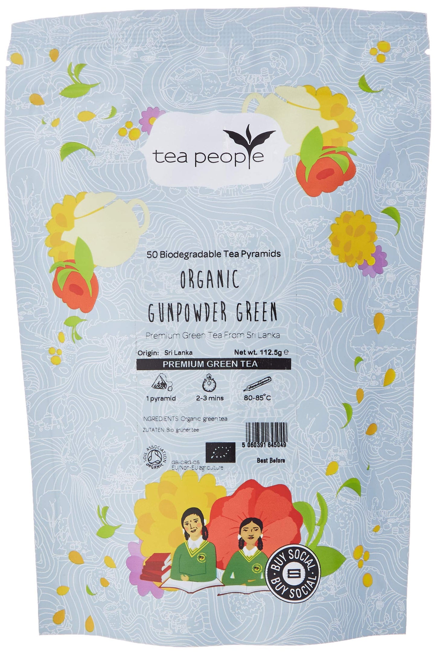 Tea People Organic Gunpowder Green, 50 Tea Pyramids Pack