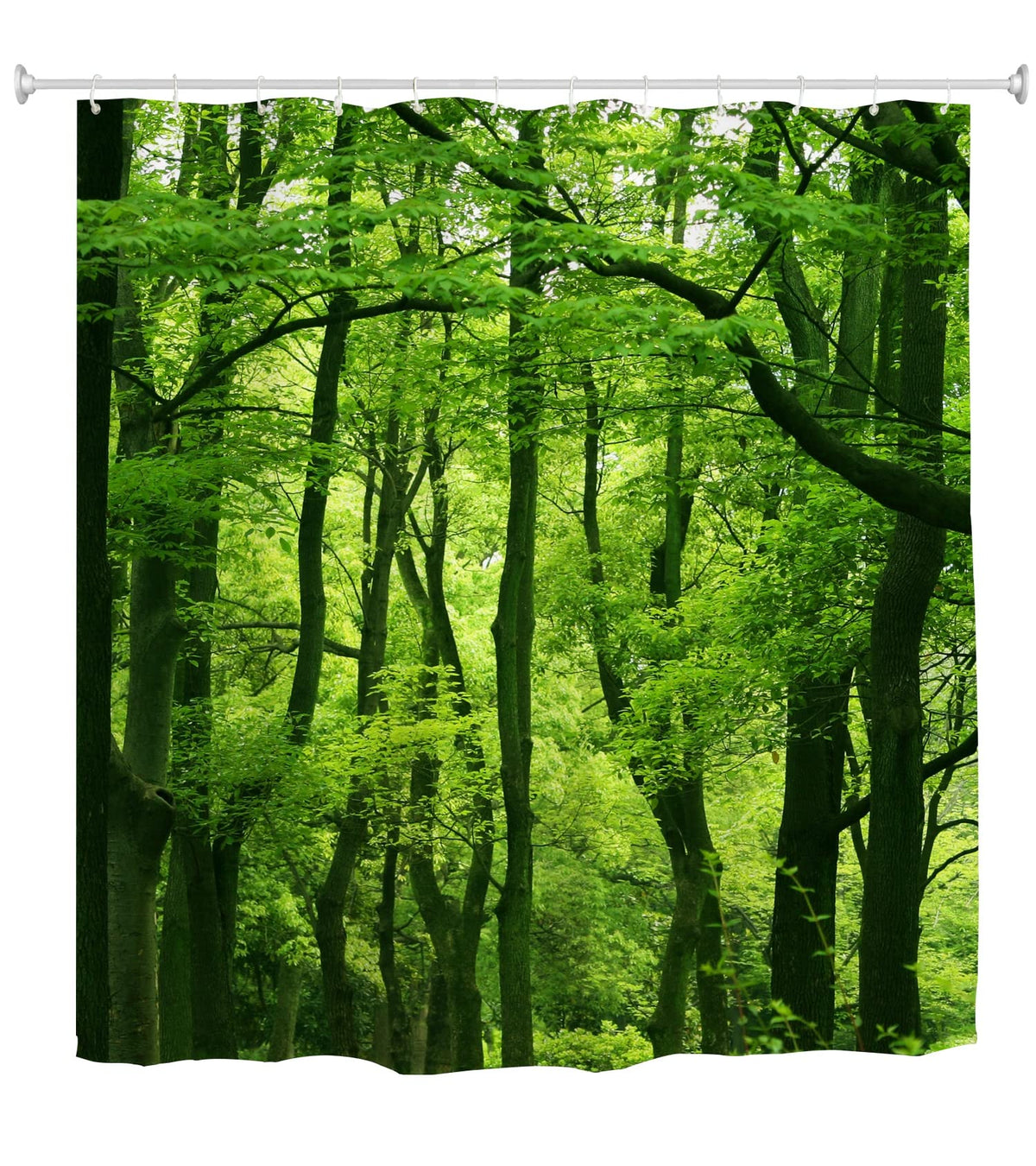goodbath Extra Long Shower Curtain 214, Green Forest Woodland Waterproof Bathroom Curtains Wet Room, 180 x 214cm Drop, Green Brown