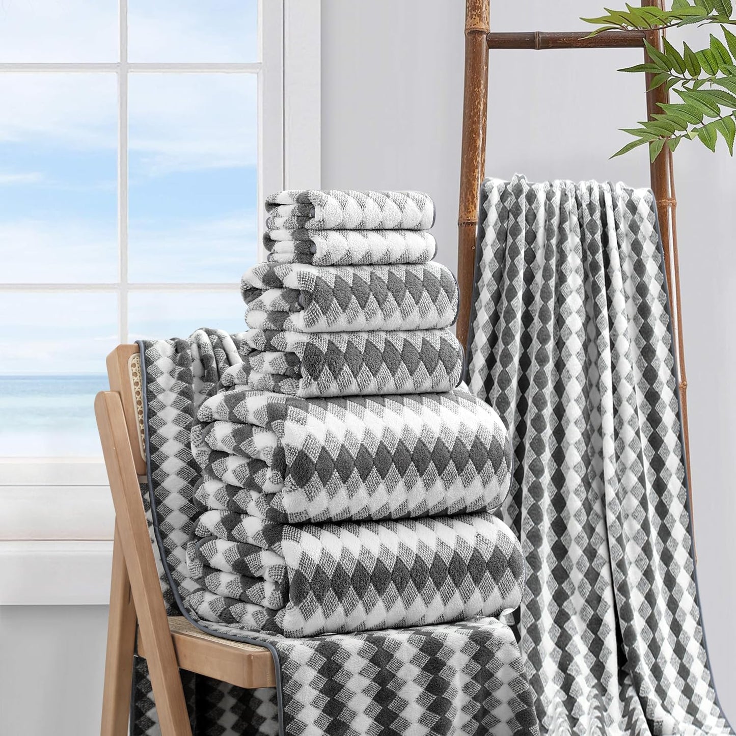 8 Piece Bathroom Towel Set Dark Grey|2 Oversized Large Bath Towels Sheet,2 Hand Towels,4 Washcloths| 600GSM Soft Premium Towel Set for Bathroom