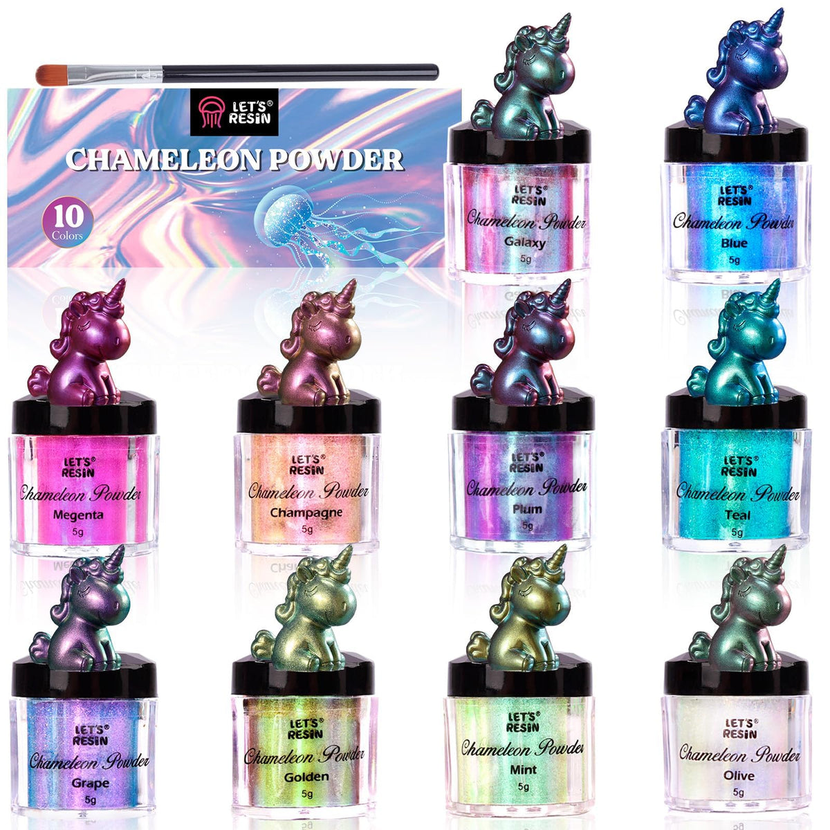 LET'S RESIN Chameleon Powder, 10 Jar Color Shift Mica Powder for Epoxy Resin