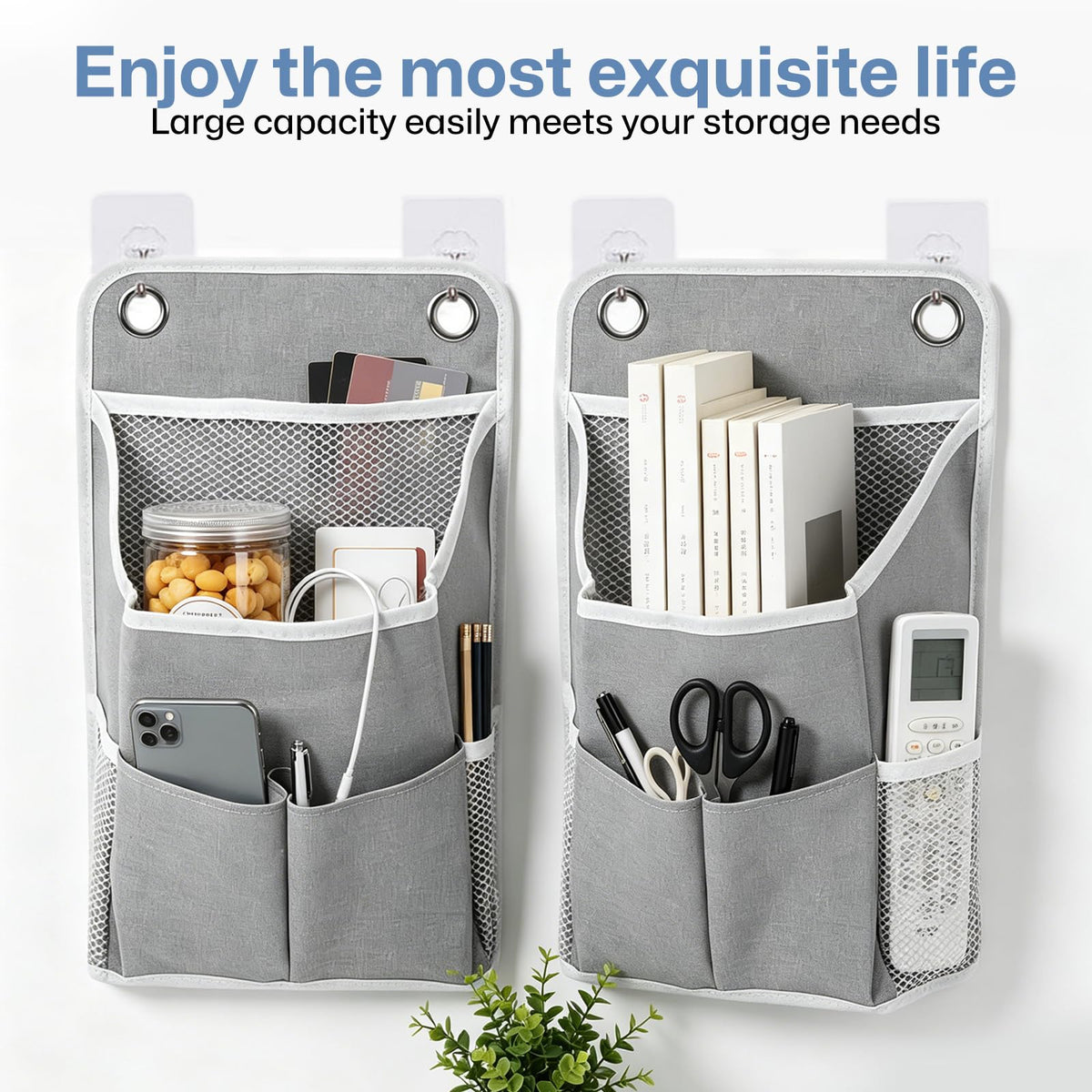 2PCS Wall Hanging Storage Bag, Grey Foldable Hanging Organiser 30x22x10cm
