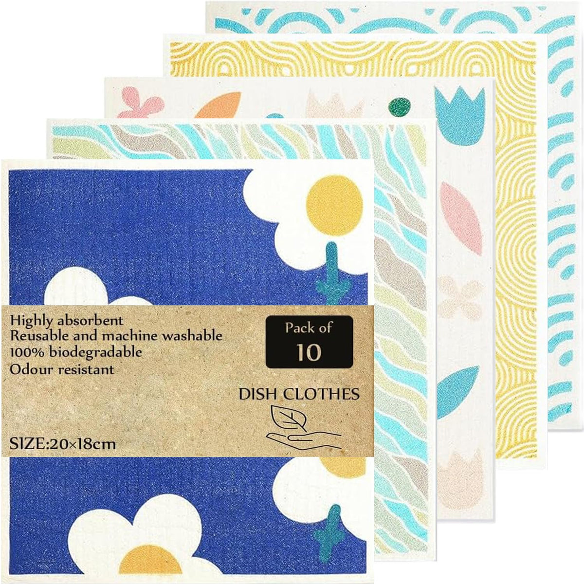 KMAKII Swedish Dishcloth Eco Friendly Reusable Sustainable Biodegradable Cellulose Sponge Cleaning Cloths Paper Towel Replacement Washcloths(10