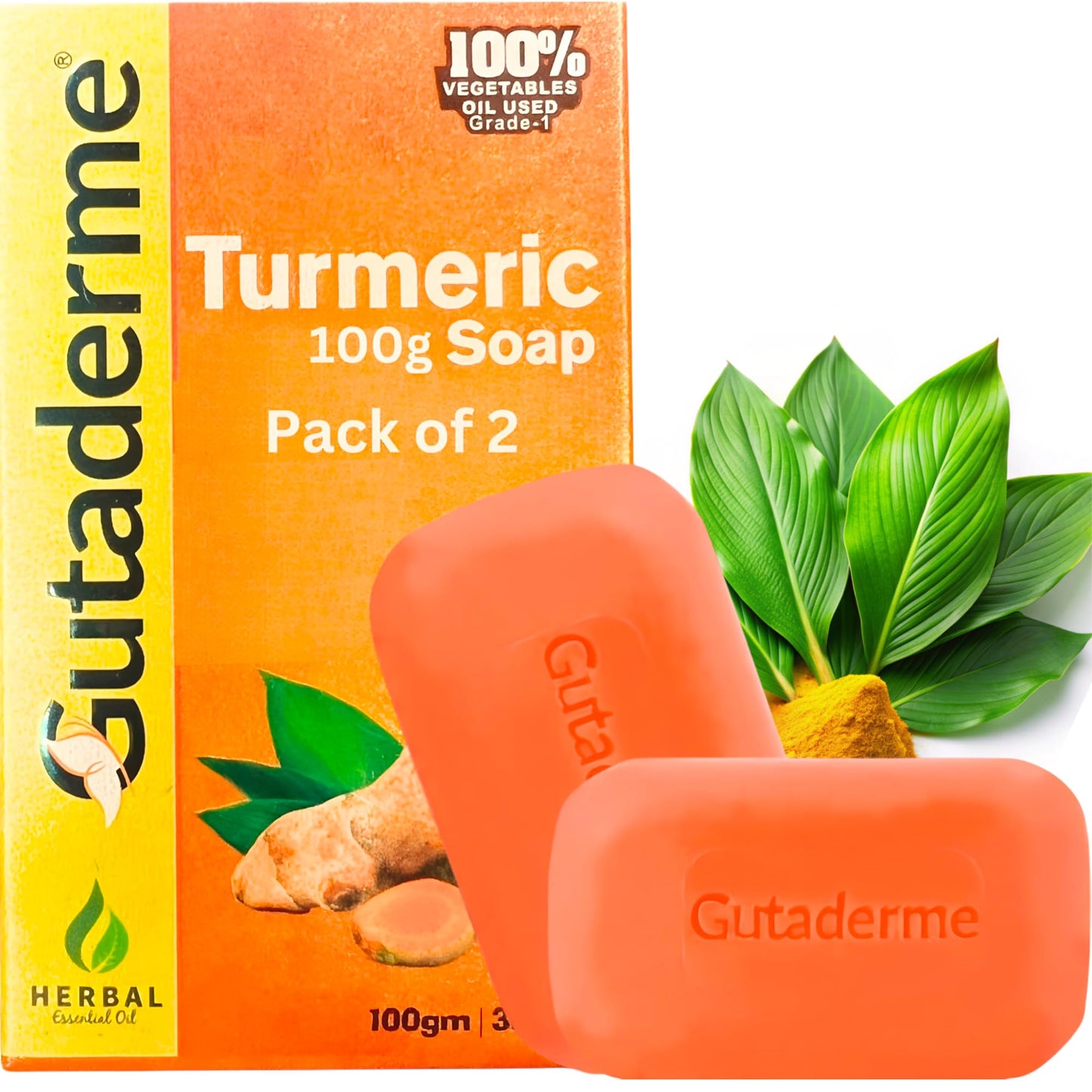 Turmeric Soap Bar (2 Pack x 100g bars) For Face & Body - Natural Soap Bar with Honey, Ginger for Smooth Skin, Deep Cleansing & Moisturizing Face Soap