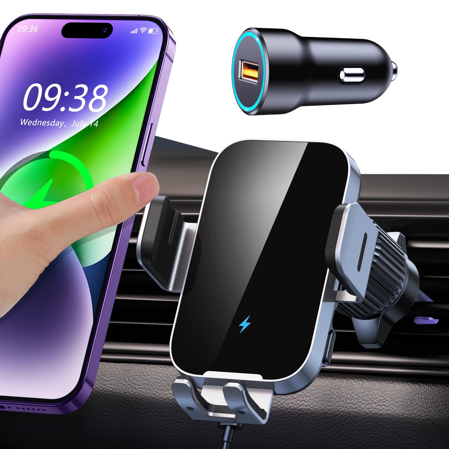 ISEYOU Car Phone Holder Wireless Charger, 15W Fast Charging Auto Clamping Wireless Car Charge, 360? Rotation Air Vent Mount With Electric Sensor